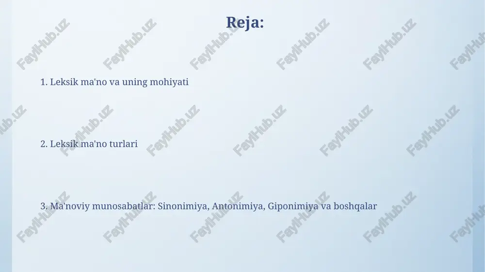 rasmiy (dialekt, jargon). har bir turi jamiyatning muayyan qatlamlarida qo'llaniladi va o'ziga xos xususiyatlarga ega. hissiy ma'no hissiy ma'no, so'zning hissiyot yoki munosabatni ifodalash qobiliyatidir, masalan, 'ajoyib' so'zi 'yaxshi' dan ko'ra kuchliroq 1-raqamli bahoni beradi. hissiy ma'no 2 xil usulda namoyon bo'ladi: konnotatsiya orqali, so'zning madaniy yoki shaxsiy assotsiatsiyalari, hamda hissiy yuklangan qo'shimchalar, masalan -gina, -choq. leksik ma'no turlari leksik ma'no turlari orasida denotativ ma'no asosiy o'rin tutadi, bu leksemaning lug'aviy ta'rifi bo'lib, ob'ekt, harakat yoki sifatni aniq ko'rsatadi, masalan, 'kitob' so'zining ma'nosi 300-400 sahifalik narsa ekanligidir. konnotativ ma'no leksemaning hissiy, ijtimoiy yoki madaniy jihatlarini o'z ichiga oladi; misol uchun, 'uy' so'zi denotativ jihatdan bino bo'lsa, konnotativ jihatdan iliqlik va xavfsizlikni anglatishi mumkin. grammatik ma'no grammatik ma'no so'zlarning gapdagi vazifasi va ular orasidagi munosabatlarni ifodalaydi, masalan, otning kelishik qo'shimchasi uning gapdagi rolini (ega, to'ldiruvchi) ko'rsatadi, fe'llarning zamon shakllari (o'tgan, hozirgi, kelasi) harakatning vaqtini belgilaydi. grammatik ma'no, leksik ma'nodan farqli ravishda, …