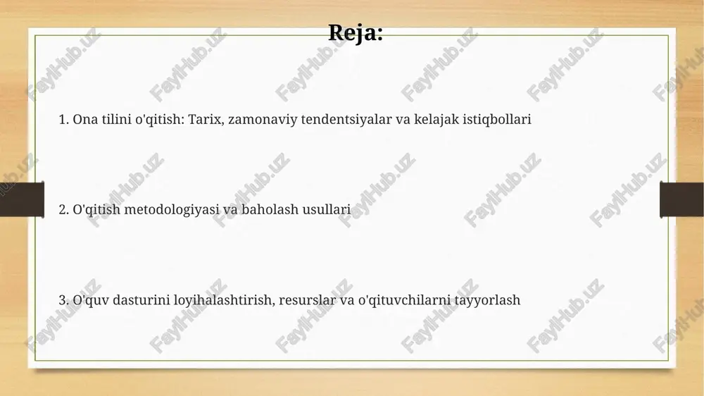 e'tibor qaratiladi. ona tili ta'limidagi muammolar va ularning yechimlari o'quv materiallarining yetishmasligi, ayniqsa zamonaviy texnologiyalar bilan integratsiyalashgan holda, darslarni qiziqarli qilishda qiyinchilik tug'diradi. yechim: interaktiv resurslar yaratish, ochiq manbalardan foydalanish. o'qituvchilarning ona tili bo'yicha metodik tayyorgarligi pastligi sababli, samarali dars o'tish qiyinlashadi. yechim: o'qituvchilar malakasini oshirish uchun muntazam treninglar tashkil etish. turli xil o'quvchilarning ehtiyojlarini qondirish uchun moslashuvchan o'quv dasturlari yetishmaydi, bu esa ayrim o'quvchilarning ortda qolishiga olib keladi. yechim: differensiallashgan ta'lim strategiyalarini ishlab chiqish. ona tili ta'limining kelajak istiqbollari vr va ar texnologiyalari ona tilini o'qitishda immersiv muhit yaratadi, masalan, 19-asr adabiyotini vizual tarzda namoyish etib, o'quvchilarning tushunish qobiliyatini 35 foizga oshirish mumkin. ona tili ta'limida sun'iy intellekt 2030-yilga borib shaxsiy o'quv dasturlarini yaratishda, o'quvchilarga moslashtirilgan fikr-mulohazalar berishda muhim rol o'ynaydi va bu o'rganish samaradorligini oshiradi. kelajakda ona tili o'qituvchilari 21-asr ko'nikmalarini rivojlantirishga yo'naltirilgan 4.0 pedagogika usullaridan foydalanishlari, masalan, tanqidiy fikrlash va muammolarni hal qilishga urg'u berishadi. ona tili …