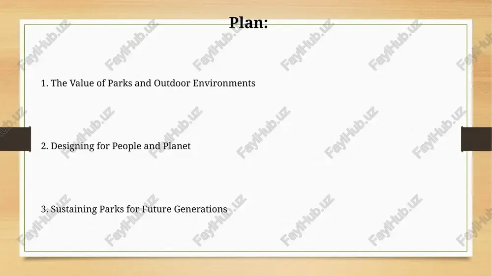 esh, affordable produce, enhancing food security and reducing healthcare costs related to poor nutrition. parks and wellbeing: impacts on health and quality of life studies reveal spending at least 120 minutes weekly in parks can significantly lower cortisol levels, reducing stress and enhancing mental wellbeing, based on cognitive restoration theory. parks offer opportunities for physical activity, decreasing the risk of chronic diseases like heart disease and type 2 diabetes; increasing overall longevity by approximately 7 percent. safety, governance & policy: ensuring effective park management effective governance requires clear, documented policies; specifically, conducting a safety audit every 3 years helps parks proactively mitigate hazards and improve overall park security for visitors. implementing 'crime prevention through environmental design' (cpted) principles guides park development, focusing on visibility, territorial reinforcement, and access control to reduce crime by 15-20%. the future of parks: trends, challenges, and opportunities parks face climate change challenges, necessitating resilient designs. …