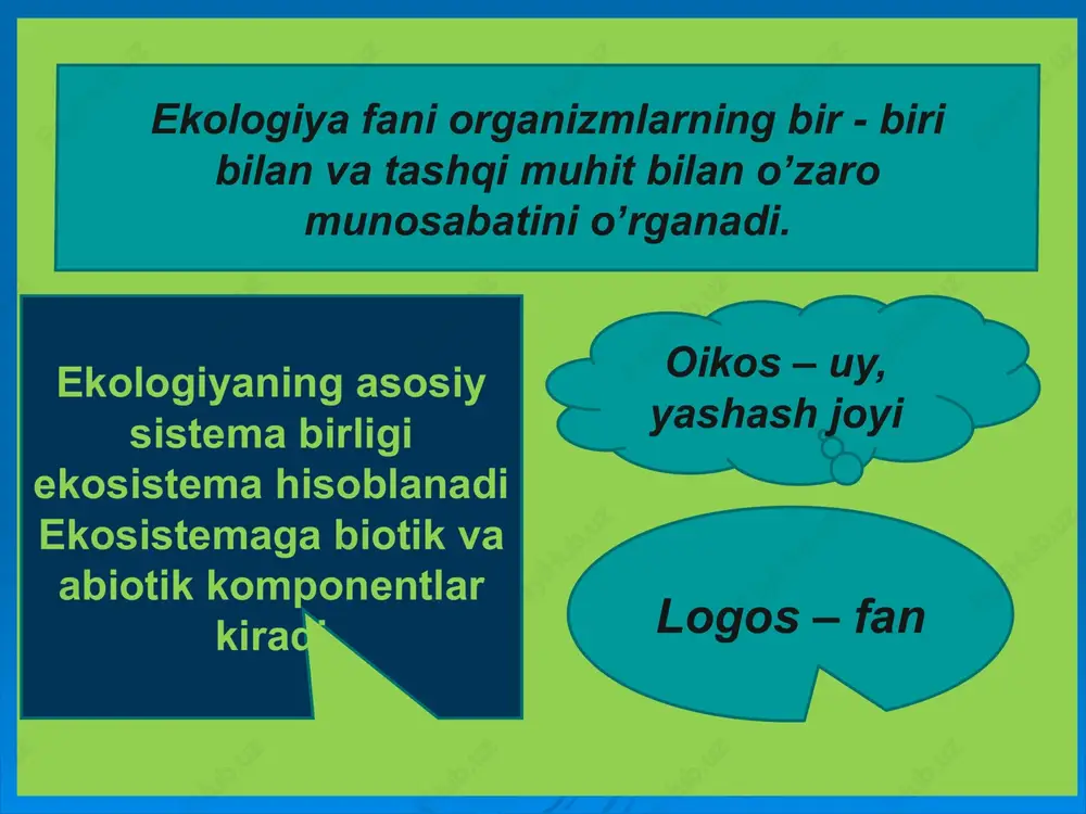 iladi. odamga nisbatan parazit mikroorganizmlarga patogen bakteriyalar, viruslar, rikketsiyalar, zamburugʼlar va sodda jonivorlarni kiritish mumkin. tuproq mikroflorasi. tuproq- juda koʼp mikroblar yashaydigan asosiy joy xisoblanadi. bu yerdan koʼtarilib tarqalishadi. 1 gr. tuproqda ularning miqdori bir necha yuz milliondan milliardgacha boʼladi. tuproqdagi mikroblar miqdori va tarkibi uning nomligiga, haroratiga, kislotaligiga (oʼzlashtirilgan botqoq, choʼl tuprogʼi) bogʼliq. tuproqda mikroblar bir xil tarqalmagan. uning eng toza kismi - 1-2 sm da kam, 10-20 sm chuqurlikda juda koʼp miqdorda, undan chuqurlashgan sari mikroblar miqdori kamayib boradi, ammo yoʼqolib ketmaydi. tuproq autoxton mikroflorasi sifati tarkibi: har xil, modda aylanishida oʼzining vazifasini bajaradi: chiritadigan mikroblar (aeroblar; mogʼorlar, v.subtilis va boshqalar va anaeroblars.sporagenes, s.putriticum); nitrifikatsiyalovchi bakteriyalar: nitromons - ammiakni azotli kislotasigacha oksidlaydi, nitrobacter - azotli kislotani azot kislotasigacha oksidlaydi. birinchisi nitratlar, ikkinchilari nitritlar) xosil qiladi azot fiksatsiyalaydiganlar, ildizdagilar va erkin yashovchi bakteriyalar - ular xavodagi azotni olishadi va oʼsimliklardan azot saqlaydigan oqsillarni (oʼsimliklar foydalanadigan) xosil kiladilar; - urobakteriyalar …