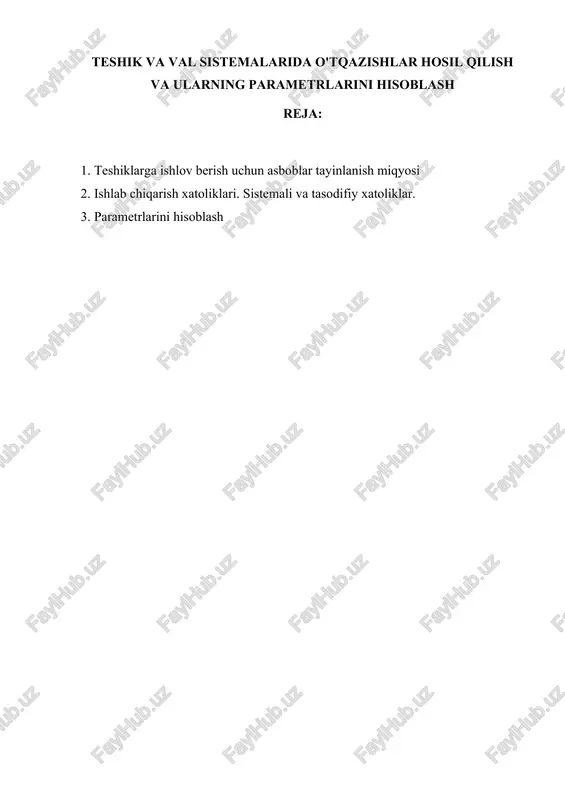 yakuniy o’lchov vositalari uchun kvalitet aniqligi, it 2,3,4 chegaraviy kalibrlar va alohida aniqlikka ega bo’lgan mahsulotlar uchun kvalitet aniqligi, it 5 dan it 12 gacha yig’ish jarayonida boshqa detal yuzasi bilan tutashuvchi detallar o’lchamlari uchun va nihoyat it 13 dan it 17 gacha esa past aniqlikdagi o’lchamlar uchun. yalpi va ko’p seriyali ishlab chiqarish sharoitida detallarning aniqligi asosan dastgohlarni kerakli o’lchamga sozlash natijasida erishiladi. kichik seriyali va donali ishlab chiqarish sharoitida esa qo’shimcha yakunlovchi amallar qo’llash hamda yuqori malakali ishchi kuchidan foydalanish hisobiga ta’minlanadi.ishlab chiqarish sharoitida detalningng aniqligi qator omillarga bog’liq bo’lganligi uchun ularning olib bo’lishi mumkin bo’lgan aniqlik bo’yicha emas, balki iqtisodiy aniqlik bo’yicha tayyorlanadi. iqtisodiy aniqlik deganda mexanik ishlov berishni minimal tannarxi bo’yicha normal ishlab chiqarish sharoitida, texnologik soz dastgoh va kesuvchi asboblar hamda moslamalardan foydalanib normal vaqt sarfi asosida, ish turiga qarab normal malakali ishchi kuchidan foydalanib olinadigan detallar aniqligi tushuniladi. olib bo’lishi mumkin bo’lgan aniqlik deganda …