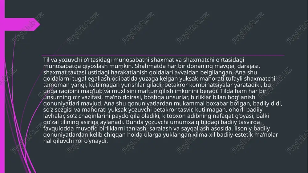 abariq holda reallashgan leksik birliklarni aniqlash va ular adibning badiiy-estetik maqsadiga qay darajada xizmat qilgani haqida mulohaza yuritish talab qilinadi. buning uchun badiiy asar tilidagi ma’nodosh, shakldosh, zid ma’noli, ko‘p ma’noli, tarixiy va arxaik so‘zlar, yangi yasalmalar, shevaga oid so‘zlar, chet va vulgar so‘zlar ajratib olinadi va asarga nima maqsad bilan olib kirilganligi izohlanadi. ma’nodosh so‘zlar tilning lug‘aviy jihatdan boylik darajasini ko‘rsatib beruvchi o‘ziga xos vositadir. tilda ma’nodosh so‘zlarning ko‘p bo‘lishi tilning estetik vazifasini yanada to‘liq bajara olishini osonlashtiradi. bu juda qadim zamonlardan beri anglangan, idrok etilgan va o‘rganilgan. o‘zbek tili ma’nodosh so‘zlarga juda boy. yozuvchilar tilimizdagi ma’nodosh so‘zlar ichidan tasvir maqsadi va ruhiga muvofiq keladigan aniq so‘zni topib o‘z asarlarida qo‘llashga harakat qiladilar, shu tariqa, qahramonlar ruhiyati hamda tasvir obyektining eng kichik qirralarigacha real ko‘rsatib berishga intiladilar. badiiy matndagi ma’nodosh so‘zlar tahlilida, asosan, ikki jihatga e’tiborni qaratish zarur. ulardan biri muallifning ikki yoki undan ortiq ma’nodosh so‘zdan ifodalanayotgan mazmun …