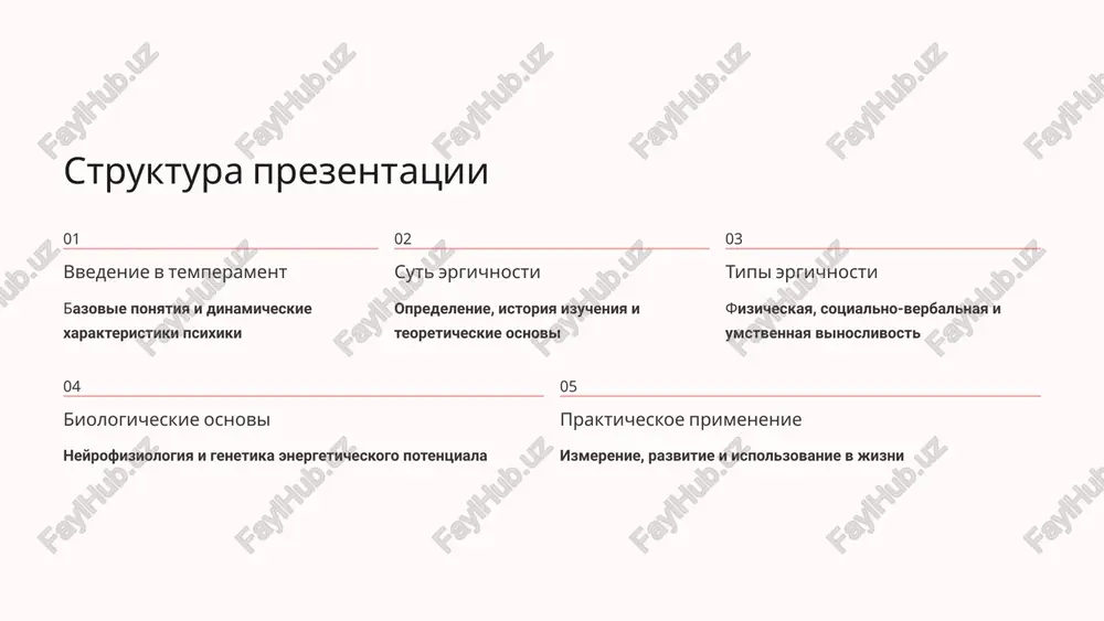 . ergichnost: opredelenie i sut ponyatiya chto takoe ergichnost? ergichnost — eto fundamentalnaya xarakteristika temperamenta, predstavlyayushaya soboy sposobnost organizma i nervnoy sistemi podderjivat dlitelnuyu i intensivnuyu deyatelnost bez znachitelnogo snijeniya effektivnosti. etot parametr otrajaet tri klyuchevix aspekta: energeticheskiy resurs — ob'yom dostupnoy psixicheskoy i fizicheskoy energii ustoychivost k utomleniyu — sposobnost protivostoyat istosheniyu pri nagruzkax skorost vosstanovleniya — bistrota vozvrasheniya k optimalnomu sostoyaniyu v psixologii ergichnost rassmatrivaetsya kak pokazatel psixofiziologicheskoy vinoslivosti i ustoychivosti lichnosti k razlichnim vidam stressovix vozdeystviy — fizicheskix, umstvennix i sotsialnix. ergichnost — energiya i vinoslivost nervnoy sistemi vizualizatsiya energeticheskix protsessov v mozge, obespechivayushix ustoychivost k nagruzkam i dlitelnuyu rabotosposobnost istoricheskiy vzglyad: ot pavlova do rusalova 1 i.p. pavlov (nachalo xx veka) videlil tri osnovnix svoystva nervnoy sistemi: silu (rabotosposobnost nervnix kletok), uravnoveshennost (balans protsessov vozbujdeniya i tormojeniya) i podvijnost (skorost smeni protsessov). eti xarakteristiki legli v osnovu fiziologicheskogo ponimaniya temperamenta. 2 v.d. nebilitsin (1960-1970-e) razvil differentsialnuyu …