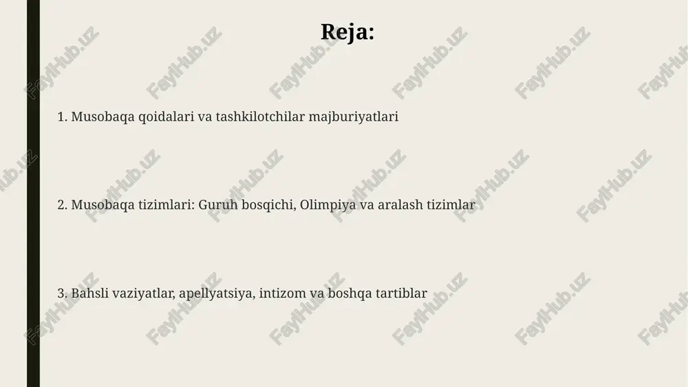 kor yakunlashga olib keladi. guruh va olimpiya tizimlarini o'tkazish qoidalari guruh bosqichida har bir jamoa boshqa jamoalar bilan bir marta (yoki ikki marta, ikki davrali tizimda) oʻyin oʻtkazadi, natijalarga koʻra ochkolar hisoblanadi va eng koʻp ochko toʻplagan jamoalar keyingi bosqichga oʻtadi. olimpiya tizimida (pley-off) magʻlub boʻlgan jamoa musobaqani tark etadi, gʻolib esa keyingi bosqichga yoʻl oladi, bu tizim finalgacha davom etadi va faqat bitta gʻolib aniqlanadi. guruh bosqichida ochkolar teng boʻlib qolsa, set nisbati, keyin esa toʻplar nisbati hisobga olinadi, agar bu koʻrsatkichlar ham teng boʻlsa, oʻzaro oʻyin natijasi hal qiluvchi ahamiyatga ega boʻladi. durang holatlari, jadval tuzish va bahsli vaziyatlar o'yin jadvali tuzishda jamoalarning reytingi, geografik joylashuvi va dam olish vaqtini hisobga olish lozim, masalan, 1-turda yuqori reytingli jamoalar o'zaro o'ynamasligi kerak. durang holatlari guruh bosqichida teng ochkolar yig'gan jamoalar o'rtasida o'zaro o'yin natijalari, setlardagi farq va ochkolar nisbati orqali aniqlanadi. bahsli vaziyatlar yuzaga kelganda, jamoa kapitani o'yin tugaganidan …