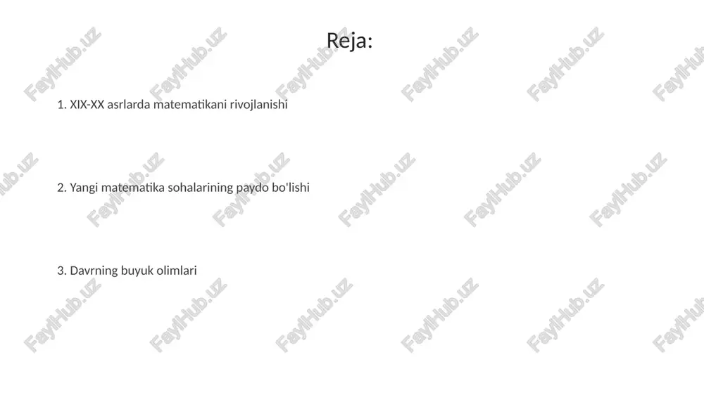 o'ynadi. banax fazolari va operatorlar nazariyasi funktsional analizning asosiy yo'nalishlaridan biri bo'lib, chiziqli operatorlarning xususiyatlarini 1920-yillarda o'rganishga qaratilgan. matematik mantiq va asoslar matematik mantiq 19-asrda jorj bulning algebraik tizimlari bilan rivojlandi. bu tizim 0 va 1 qiymatlarni qabul qiluvchi mulohazalarni ifodalashga imkon beradi. to'plamlar nazariyasi, georg kantor tomonidan kiritilgan bo'lib, cheksizlik tushunchasini matematik jihatdan rigoroz tahlil qilish imkonini berdi va ℵ₀ (aleph nol) kabi transfinite sonlarni yaratdi. sonlar nazariyasining yutuqlari analitik sonlar nazariyasi tub sonlar haqidagi masalalarni o'rganishda muhim yutuqlarga erishdi, masalan, tub sonlar taqsimoti qonuniyatlari aniqlandi. algebraik sonlar nazariyasi rivojlanib, fermatning so'nggi teoremasini isbotlash uchun zarur bo'lgan ideal sonlar tushunchasi yaratildi, bu muhim qadam edi. ehtimollar nazariyasi va statistik matematikaning rivojlanishi 19-asrda chebishevning tengsizligi ehtimolliklar nazariyasida muhim asos bo'ldi, katta sonlar qonunini aniqlashtirdi va statistik baholash usullariga yo'l ochdi. ronald fisher xx asrda variatsiya tahlili (anova) va maksimal ehtimollik baholash usullarini ishlab chiqdi, bu esa statistikaga sezilarli hissa qo'shdi. …