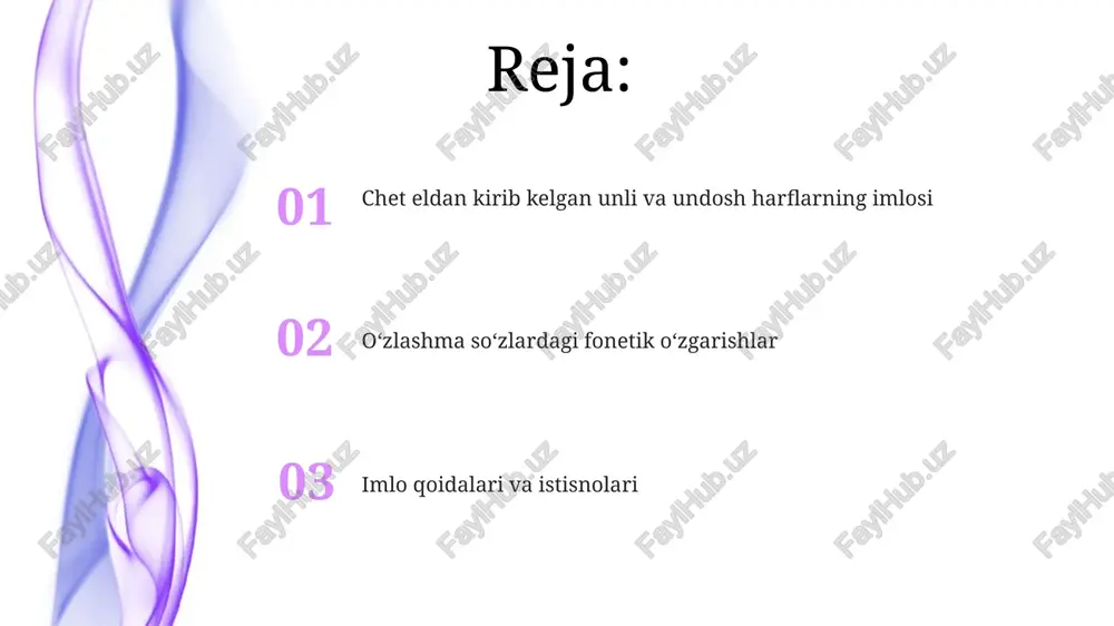naviy istisnolar mavjud, masalan, "radio" so'zi. chet tilidan o'zlashgan so'zlarda ikki undosh harf yonma-yon kelganda, ba'zan bir undosh tushib qolishi mumkin, masalan, "klass" so'zida ikki "s" harfi yoziladi, lekin "dramma" so'zida ham shunday bo'lishi mumkin. e'tiboringiz uchun rahmat image4.png image1.jpeg image2.jpeg image3.jpeg
