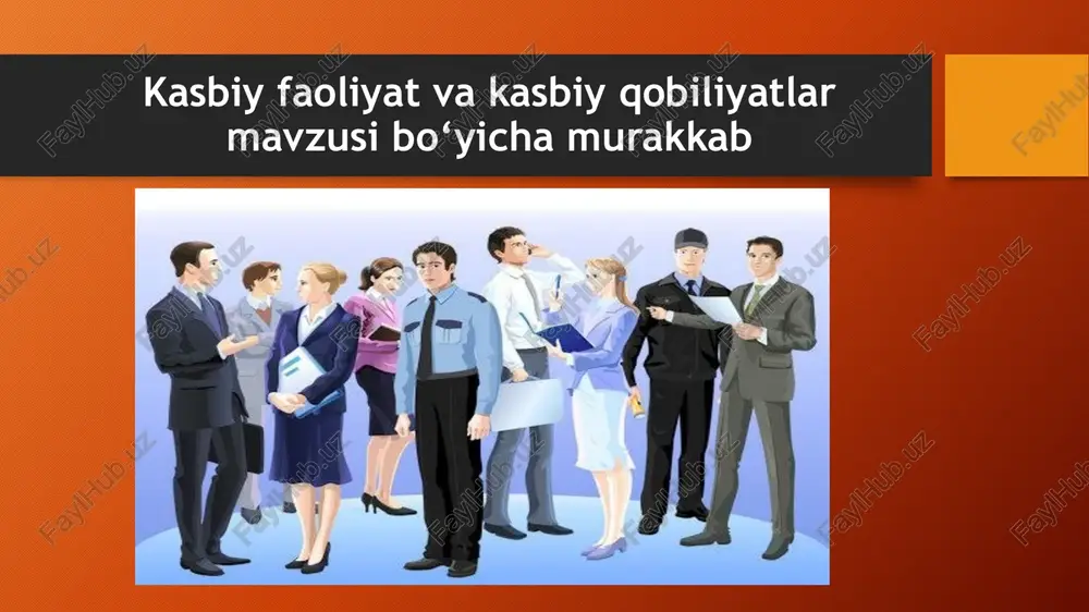 doirasida amalga oshiriladi va jamiyatning iqtisodiy, madaniy va ijtimoiy ehtiyojlarini qondirishga qaratilgan. kasbiy faoliyat shaxsning bilimlari, ko‘nikmalari, malakalari va shaxsiy qobiliyatlarini jamiyat oldidagi vazifalarni bajarishda faol qo‘llashidir. kasbiy faoliyatning mohiyati kasbiy faoliyat nafaqat moddiy ehtiyojlarni qondirish, balki shaxsning o‘zini ijtimoiy jihatdan amalga oshirish, jamiyatdagi o‘z o‘rnini topish, shuningdek, shaxsiy qoniqish va ijodkorlik imkoniyatlarini yaratadi. kasbiy faoliyat davomida inson o‘z bilim va ko‘nikmalarini hayotga tadbiq etadi, shu bilan birga doimiy o‘zini rivojlantirishga intiladi. bu jarayon shaxsning kasbiy malaka va qobiliyatlarini oshirish, yangi mahoratlarni egallash bilan uzviy bog‘liqdir. kasbiy faoliyatni amalga oshirishda shaxsga xos ijtimoiy-madaniy va iqtisodiy omillar ham ta’sir ko‘rsatadi. misol uchun, jamiyatda talab qilinayotgan kasblar, texnologik taraqqiyot, mehnat bozorining holati, ta’lim tizimining rivojlanishi kasbiy faoliyatning yo‘nalishlarini va shakllarini belgilaydi. shu bois, kasbiy faoliyat dinamik jarayon bo‘lib, u doimiy ravishda o‘zgarib, yangilanib boradi. kasbiy faoliyatning asosiy xususiyatlari kasbiy faoliyatning bir nechta asosiy xususiyatlari mavjud: maxsus bilim va ko‘nikmalarga tayanganlik: kasbiy faoliyatni …