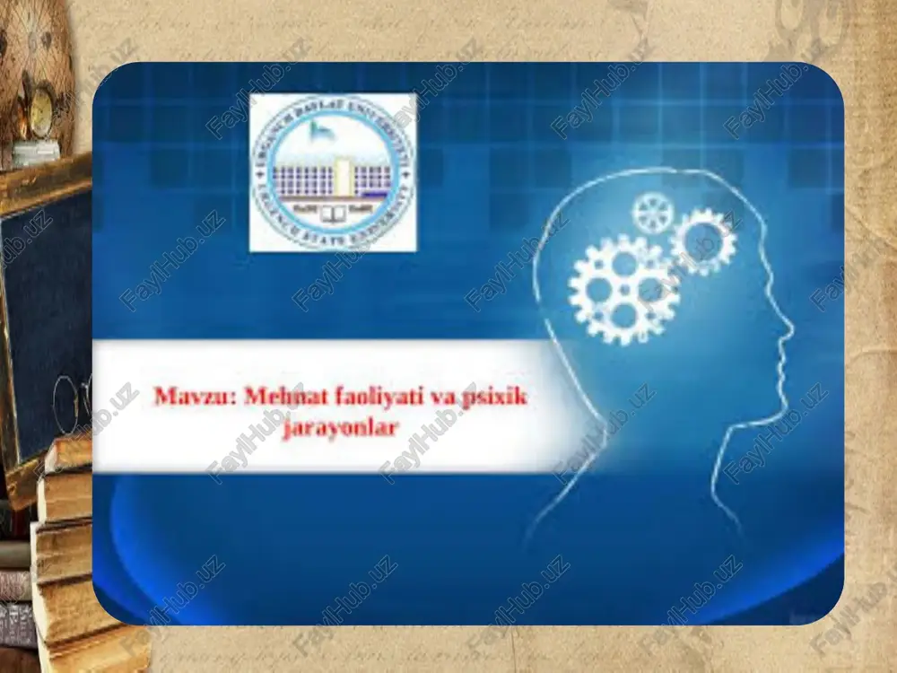 kllanishi va rivojlanishida muhim omil hisoblanadi. psixologik nuqtai nazardan, mehnat — bu murakkab psixik jarayonlar to‘plami bo‘lib, ularning samarali ishlashi mehnat sifatiga bevosita ta’sir qiladi. mehnat jarayonida inson ko‘plab psixik funksiyalarni (diqqat, xotira, fikrlash, tasavvur va boshqalar) faollashtiradi va rivojlantiradi. bolalikdan boshlab mehnat faoliyati yoshlarning ijtimoiy va shaxsiy rivojlanishida muhim rol o‘ynaydi. masalan, maktab yoshidagi bolalar o‘yinlar orqali mehnatga tayyorgarlik ko‘radi, kattalar esa o‘z kasbiy faoliyati davomida psixik ko‘nikmalarni egallaydi va takomillashtiradi. mehnat jarayonida inson nafaqat mahorat va bilimlarni oshiradi, balki ijtimoiy kommunikatsiya, mas’uliyat, rejalashtirish va o‘z-o‘zini boshqarish kabi ko‘nikmalarni ham rivojlantiradi. shuningdek, mehnat psixologiyasi insonning ishga bo‘lgan motivatsiyasi va emotsional holatini ham o‘rganadi. masalan, qoniqarsiz mehnat sharoiti yoki yuqori bosim ostida ishlash psixik holatning buzilishiga, stressga olib kelishi mumkin. shu sababli mehnat faoliyati va psixik jarayonlarning o‘zaro bog‘liqligi jamiyatda ish unumdorligini oshirish va xodimlarning sog‘lomligini ta’minlash uchun muhim hisoblanadi. psixik jarayonlar tushunchasi va ularning mehnat faoliyatidagi ahamiyati psixik jarayonlar …