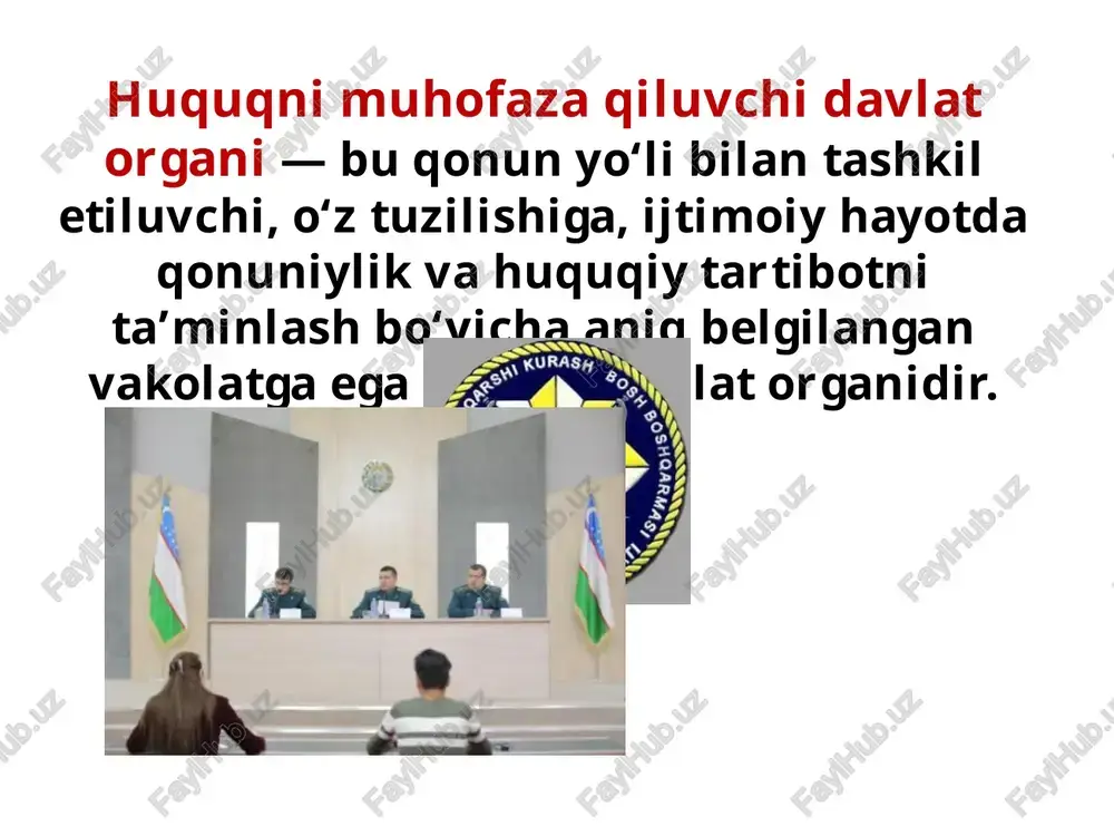 tartibi va vakolatlari o‘zbekiston respublikasining konstitutsiyasi, “prokuratura to‘g‘risida”gi qonuni asosida belgilanadi. o‘zbekiston respublikasi davlat soliq qo‘mitasi davlat boshqaruvi organi bo‘lib, soliq sohasidagi qonun xujjatlariga rioya qilinishini, davlatning iqtisodiy manfaatlari va mulkiy huquqlari himoyasini ta’minlash bo‘yicha nazoratni yo‘lga qo‘yish uning asosiy faoliyat maqsadlaridandir. davlat soliq qo‘mitasining asosiy vazifalari quyidagilardir: - soliq solinadigan bazani kengaytirish, soliqlarning yig‘iluvchanligini oshirish, soliq sohasidagi huquqbuzarliklarga qarshi kurashish bo‘yicha chora-tadbirlarni amalga oshirish. -soliq sohasida davlat siyosatini amalga oshirish; - soliqlarning to‘g‘ri va o‘z vaqtida hisoblanishi, to‘lanishi va davlat budjeti hamda davlat maqsadli jamg‘armalariga tushishini ta’minlash; - soliq solish obyektlari va subyektlarining to‘liq va aniq hisobini yuritish; bojxona organlari o‘z faoliyatini o‘zbekiston respublikasining konstitutsiyasi, “davlat bojxona xizmati to‘g‘risida”gi qonuniga, boshqa qonun hujjatlariga va xalqaro shartnomalarga amal qilgan holda yuritadilar. bojxona organlarining asosiy vazifalaridan bojxona haqidagi qonun hujjatlariga rioya etilishini nazorat qilish, bojxona to‘lovlarini undirish, bojxona sohasidagi huquqbuzarliklarning oldini olish, aniqlash va ularga chek qo‘yish kabilarni ajratib ko‘rsatish mumkin. …