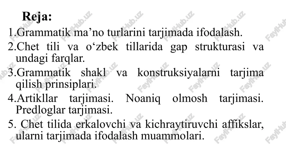 sitaning o‘zbek tilida mos varianti mavjud emas. bu xolda artikllar ma’nosi tilning leksik va sintaktik vositalari yordamida beriladi. endi ingliz va o‘zbek tillaridagi grammatik muvofiqlikning sintaktik jixatdan moslashuvini ko’rib chiqamiz: to‘liq sintaktik muvofiqlik deganda, struktura mosligi, so‘z birikmalari va gap bo‘laklarining moslashuvi tushuniladi. o‘zbek va ingliz tillarida to‘liq sintaktik muvofiqlik kamdan-kam xollarda uchraydi. to‘liq sintaktik muvofiqlik-ni adjective + noun qolipidagi so‘z birikmasida kuzatishimiz mumkin: white flag - oq bayroq. xuddi shunday xolatni sodda gaplarning kesimi o’timli fe’l bilan ifodalanganda ham ko’rishimiz mumkin: he laughed. - u kuldi. qisman sintaktik muvofiqlik. qisman sintaktik muvofiqlikda so‘z birikmalarida ma’nolar mosligi bo‘lsa-da, strukturasi bir-biridan farqlanadi. so‘z birikmalaridagi qisman sintaktik muvofiqlik quyidagicha: sintaktik jixatdan aniqlovchili so‘z birikmalari yasalishida ingliz tili o‘zgarishlarga boy bo‘lmagan til xisoblanib, aniqlovchilar, asosan, so‘zlar joylashishi vositasida (noun1+noun2 strukturasiga binoan) yasaladi va quyidagi turdagi munosabatlarni ifodalaydi: english o‘zbek tilida glass-tube shisha naycha n1+n2 n1+n2 bu misollarda ingliz va o‘zbek tillarida farq ko‘zatilmaydi. …