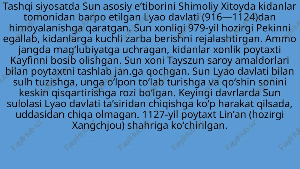 aylovlarga aylantirganlar. shahar va qishloqlar bearmon talangan. xi–xv asrda yaponiya tarixining qisqacha tavsifi: xi asr: yaponiyada feodal jamiyatining shakllanishi, ko'plab jangovar dargohlar va hukmdorlar o'rtasidagi kurashlar davom etdi. shuningdek, bu davrda heian davri (794-1185) yakunlanib, kamakura shogunati (1185-1333) boshlangan. xiii-xiv asrlar: kamakura shogunati o'zining qudratli pozitsiyasini saqlab qoldi, ammo so'nggi yillarda ichki nizolar va tashqi tahdidlar (masalan, mongol istilosi) ko'rildi. bu davrda yaponiya tashqi dunyo bilan aloqalarini boshladi. xalqaro munosabatlar bu davrda arab mamlakatlari xalqaro maydonda muhim rol o‘ynagan. avvalo, salib yurishlari (1096–1270-yillar) musulmon va yevropa davlatlari o‘rtasidagi eng yirik to‘qnashuvlardan biri bo‘ldi. salahiddin ayyubiy boshchiligida musulmonlar salibchilarga qarshi kurash olib borib, 1187-yilda quddusni ozod qildilar. shu bilan birga, bu urushlar arablar bilan yevropaliklar o‘rtasida madaniy va savdo aloqalarini ham kuchaytirdi. xiii asrda mo‘g‘ullar istilosi arab dunyosiga og‘ir zarba berdi. 1258-yilda xuloguxon qo‘shini bag‘dod shahrini vayron qilib, abbosiy xalifaligiga yakun yasadi. keyinchalik misrdagi mamluklar mo‘g‘ullarni suriya va falastindan siqib chiqardilar. …
