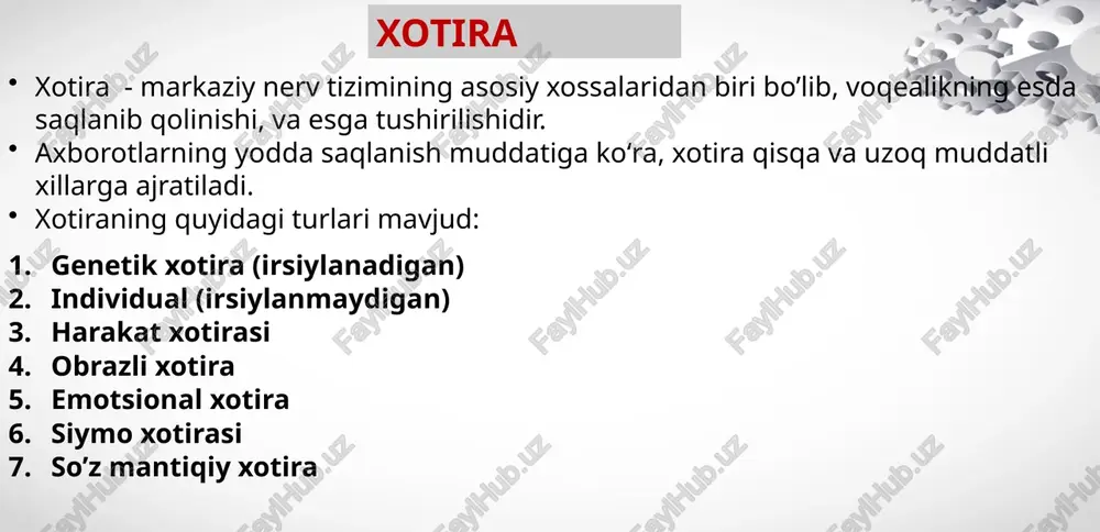 nlash xususiyatyga ega. ayni vaqtning o'zida bir nechta guruxning suhbatida ishtirok etishga harakat qilish mumkin. ammo, gap jiddiy narsalar ustida ketganda, ular o’rtasidagi gap- so'zlarning mag‘ziga yetolmaysiz. bosh miya bosh miya kalla suyagi ichida joylashgan, sferoid shaklga ega. odamda bosh miya massasi 1300 -2000 g yetishi mumkin. odamning aqliy darajasi bilan miya og‘irligi orasida bog‘lanish isbotlanmagan. embrional rivojlanishning boshlang‘ich davrlarda gavdani orqa tomonida joylashgan nerv naychasini oldingi uchidan kengayma hosil bo‘lib, birin ketin oldingi, o‘rta va orqa miya pufaklari hosil bo‘ladi. so‘ng oldingi va orqa miya pufaklari yana ikkitadan miya pufaklariga bo‘linadi va natijada beshta miya pufaklari hosil bo‘ladi. keyingi miya (uzunchoq miya va ko’prik) uzunchoq miya konussimon shaklga ega, u pastki tomonda orqa miya, yuqori tomonda ko’prik bilan chegaralanadi. uzunchoq miyani oldingi yuzasida o‘rta yoriq o‘tadi, uning ikki tomonidan esa ikkita tizimcha shaklida piramidalar joylashgan. uzunchoq miyani orqa yuzasidan orqadagi o‘rta egat o‘tadi. orqadagi o‘rta egatning chap va o‘ng …