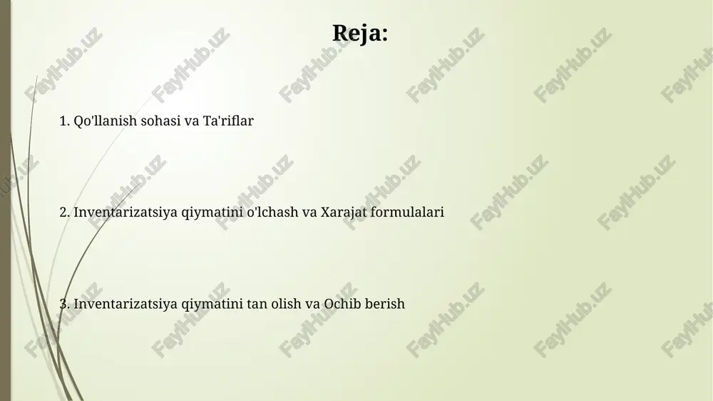 ar inventarizatsiya - bu sotish jarayonida oddiy biznesda sotish uchun saqlanadigan aktivlar, ishlab chiqarish jarayonida sotish uchun, materiallar yoki ta'minot shaklida bo'ladi. sof realizatsiya qiymati - bu inventarizatsiyani oddiy biznesda sotishdan olinishi kutilayotgan taxminiy sotish narxi, baholangan yakuniy xarajatlar minus. inventarizatsiya qiymatini o'lchash inventarizatsiya qiymati xarajat va sof realizatsiya qiymatidan qaysi biri past bo'lsa, o'sha qiymatda o'lchanadi. bu, aktivlar haddan tashqari baholanmasligini ta'minlaydi. xarajatlar tarixiy xarajatlarni, konvertatsiya xarajatlarini va inventarizatsiyani joylashuvga va holatga keltirish uchun zarur bo'lgan boshqa xarajatlarni o'z ichiga oladi. standart xarajatlar ham qo'llanilishi mumkin. xarajat formulalari (fifo, o'rtacha tortilgan qiymat) fifo usuli (birinchi kirim - birinchi chiqim) inventarizatsiya qiymatini baholashda birinchi sotib olingan inventarlarning birinchi sotilgan deb hisoblaydi, bu esa 12-oyda foydali bo'lishi mumkin. o'rtacha tortilgan qiymat usuli har bir inventarizatsiya birligining qiymatini aniqlash uchun mavjud bo'lgan barcha o'xshash inventarlarning o'rtacha narxini hisoblab chiqadi. bu jarayon 3-ilovaga muvofiq amalga oshiriladi. sof realizatsiya qiymati (nrv) sof realizatsiya qiymati …