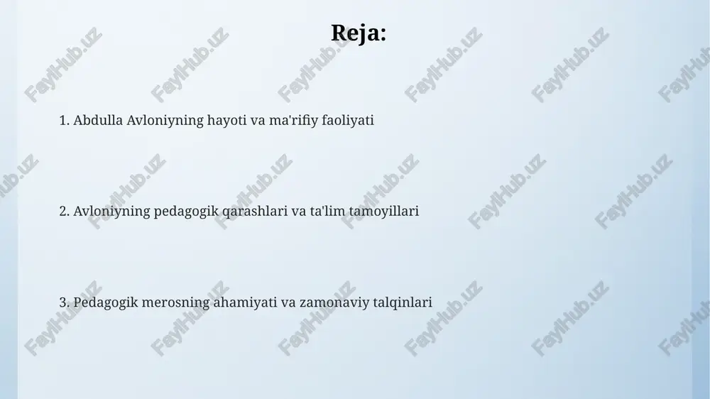 milliy ruhda tarbiyalash, ularni o'zligini anglashga undash kerak deb hisoblagan. o'qitish metodlari va tamoyillari, ona tili va adabiyotga e'tibori avloniy o'qitishda 'usuli jadid' (yangi usul) metodini qo'llab, darslarni qiziqarli qilish, o'quvchilarni faol ishtirok etishga undash tamoyiliga amal qilgan. u ona tili va adabiyotini milliy ruhni singdirish vositasi deb bilgan holda, darsliklarda milliy qahramonlar va adabiy asarlardan namunalar kiritishni yoqlagan. avloniy tilni o'rganishda 100 dan ortiq maqollarni, 50 dan ziyod ibratli hikoyalarni yod olishni tavsiya etib, adabiyot orqali axloqiy tarbiyani kuchaytirishga intilgan. maktab va ta'lim tizimiga munosabati u yangi usuldagi maktablarni qo'llab-quvvatladi, ularni o'qitishning ilg'or metodlari, jumladan, darsliklar va vizual vositalardan foydalanishga asoslangan holda rivojlantirishni maqsad qildi. avloni maktablarni milliy ruhda tashkil etishga intildi, ularni zamonaviy fanlar bilan boyitish, lekin milliy qadriyatlarni saqlab qolish tamoyilini ilgari surdi. avloni ta'lim tizimida 9 yoshdan boshlab o'qishni joriy etishni taklif qildi va bu bolalarga o'z qobiliyatlarini to'liq rivojlantirish uchun imkoniyat yaratadi deb hisobladi. asarlarining …