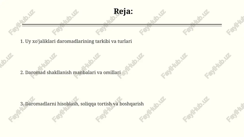 r etuvchi demografik va iqtisodiy omillar demografik omillar orasida oila hajmi daromadga katta ta'sir ko'rsatadi, chunki katta oilalarda xarajatlar yuqori bo'lib, har bir kishiga to'g'ri keladigan daromad kamroq bo'lishi mumkin. iqtisodiy o'sish davrida bandlik darajasi oshadi, bu esa aholining daromadlarining ortishiga olib keladi, chunki ko'proq odamlar ish bilan ta'minlanadi va daromad oladi. infliatsiya darajasi daromadga ta'sir qiladi, chunki yuqori inflyatsiya xarid qobiliyatini kamaytiradi, hatto nominal daromad o'sgan taqdirda ham real daromad pasayishi mumkin. daromad tengsizligi va unga davlat siyosatining ta'siri davlat ijtimoiy yordam dasturlari, masalan, kam ta'minlangan oilalarga nafaqalar to'lash yoki uy-joy subsidiyalari, daromad tengsizligini kamaytirishga qaratilgan. bu tadbirlar aholining eng zaif qatlamini qo'llab-quvvatlaydi. daromad tengsizligi jini koeffitsienti orqali o'lchanadi, 0 dan 1 gacha bo'lgan qiymatlar oralig'ida, 0 to'liq tenglikni, 1 esa to'liq tengsizlikni anglatadi. davlat progressiv soliqlar orqali bu ko'rsatkichni kamaytirishi mumkin. ta'limga investitsiyalar uzoq muddatli istiqbolda tengsizlikni kamaytiradi. bepul yoki arzon oliy ta'lim olish imkoniyati past daromadli oilalardan …