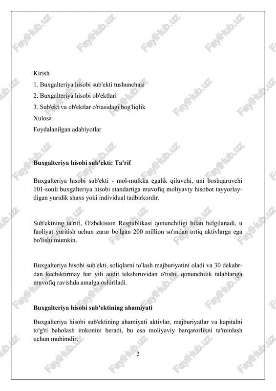tlarda hisobga olinadi va ishlab chiqarish siklida ishtirok etadi. aktivlar aktivlar, bu korxonaning 12 oydan ortiq foyda keltirishi kutilayotgan uzoq muddatli investitsiyalari, masalan, yer, bino va uskunalar kabi mulklardir. aktivlar, bu korxonaning pul mablag'lari, debitorlik qarzlari va inventarizatsiya kabi qisqa muddatli resurslari bo'lib, odatda 1 yil ichida konvertatsiya qilinadi. aktivlar balansda debit hisob raqamida aks ettiriladi va ularning qiymati amortizatsiya yoki eskirish orqali, vaqt o'tishi bilan kamayishi mumkin. masalan, mashina. majburiyatlar majburiyatlar – bu korxonaning o'z faoliyati davomida yuzaga keladigan 12 oygacha bo'lgan qisqa muddatli yoki uzoq muddatli 5 yildan ortiq bo'lgan qarzlari. majburiyatlar, jumladan, 9910 hisob raqamida aks ettiriluvchi kreditorlik qarzdorliklari va bank kreditlari 1110 schyot, balansda ko'rsatilgan qarz majburiyatlarni tashkil etadi. soliq majburiyatlari 6410 hisobida aks etadi va korxona tomonidan davlat oldidagi 40 foizgacha bo'lgan soliq to'lovlarini o'z vaqtida amalga oshirish majburiyatini anglatadi. xususiy kapital xususiy kapital kompaniyaning aktivlaridan uning majburiyatlari ayirilgandan so'ng qolgan qismini ifodalaydi, bu hisob …