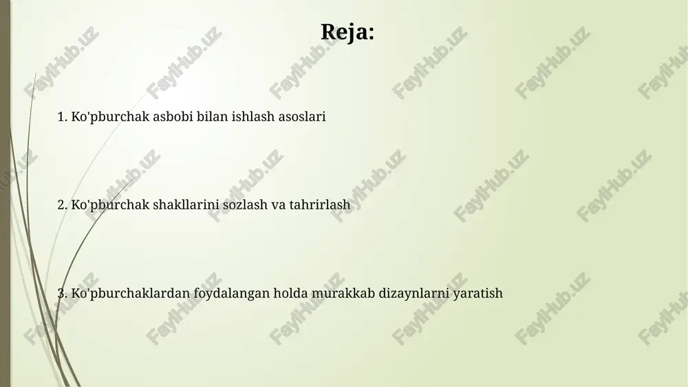 ars' rejimini tanlang. burchaklar sonini 5 yoki undan ko'p qilib belgilang. coreldraw dasturida yulduz burchaklarini o'zgartirish uchun shape toolni ishlating. har bir uchini alohida sozlash imkoniyati 20 dan 50 gacha qiymatlarda o'zgaradi. kompleks yulduzlarni yaratish kompleks yulduzlarni yaratishda, "shape tool" yordamida tugunlarni (nodes) manipulyatsiya qilib, har xil shakllar va burchaklarni qo'shish orqali 5 dan ortiq burchakli yulduzlarni hosil qiling. "polygon tool" ning xususiyatlar panelida "points or sides" qiymatini oshirib, murakkab yulduzlarning ko'proq uchlari va nozik detallarini yaratish mumkin; masalan, 10-15 uchli yulduz. polygon burchaklarini yumshatish poligon burchaklarini yumshatish uchun "corner roundness" qiymatini o'zgartiring, 0 dan 100% gacha bo'lgan oraliqda, bu burchak radiusini aniqlaydi va ko'rinishni o'zgartiradi. coreldraw-da, "scalloped/chamfered" opsiyasi bilan burchaklarni yumshatish mumkin, bu usul burchaklarni kesadi yoki burama shaklga keltiradi, ularning sharp burchaklarini kamaytiradi. polygonlarni shakllantirish ko'pburchakni shakllantirish uchun shape tool yordamida tugunlarni harakatlantirib, burchak sonini 3 dan yuqori qiymatga o'zgartirishingiz mumkin, bu esa yangi geometrik figuralarni yaratish imkonini …