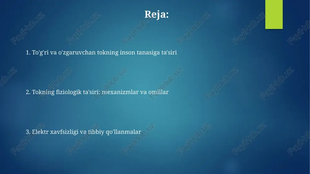 tomir tizimiga ta'siri ac elektr toki yurak urish tezligini sezilarli darajada oshirishi mumkin, yurak qisqarish tezligini 150-180 urish/daqiqagacha yetkazadi, bu esa hayot uchun xavfli aritmiyaga olib kelishi mumkin. dc elektr toki yurakning normal elektr o'tkazuvchanligini buzishi, yurakni to'xtatishi mumkin; ayniqsa, 100 milliamperdan yuqori kuchlanishda, bu to'satdan yurak o'limiga olib kelishi mumkin. nerv tizimiga ta'siri elektr toki nerv hujayralari membranasining potensialiga ta'sir qilishi mumkin, natijada neyronlarning qo'zg'alishi yoki bloklanishi kuzatiladi. past kuchlanishda, sezuvchanlik 0.5 dan 5 ma gacha bo'lgan oqim sezilishi mumkin. yuqori ac chastotalari (50-60 hz) nerv impulslarining uzatilishini buzishi mumkin, bu esa og'riq, mushaklarning tortishishi yoki hatto falajga olib kelishi mumkin. sensorli nervlar eng sezgir hisoblanadi. muskul qisqarishi va tetaniya ac oqimi dc oqimiga qaraganda mushaklarning tetaniyaga uchrashi ehtimolini ko'proq oshiradi, chunki 50-60 gts chastotada mushaklarni qo'yib yuborishdan ko'ra tezroq stimullaydi. tetaniya - bu mushaklarning majburiy qisqarishi, odatda 10 ma dan yuqori ac oqimi ta'sirida paydo bo'ladi, bunda jabrlanuvchi …