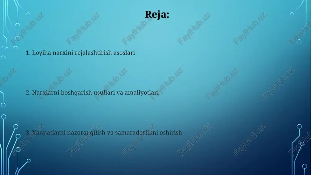 larni ishlab chiqish. xatarlarni baholashda, xavf ehtimoli va uning loyihaga ta'siri 1 dan 10 gacha bo'lgan shkala bo'yicha baholanadi, so'ngra xavf ustuvorligini aniqlash uchun ko'paytiriladi. resurslarni boshqarish loyihaning muvaffaqiyatiga erishish uchun zarur bo'lgan inson, moliyaviy va texnologik resurslarni aniqlash, taqsimlash va ulardan oqilona foydalanish muhim ahamiyatga ega. resurslarni boshqarish xarajatlarni optimallashtirish uchun resurslarga bo'lgan ehtiyojni aniq prognoz qilish, ularni samarali taqsimlash va ishlatishni nazorat qilishni o'z ichiga oladi. o'zgarishlarni boshqarish o'zgarishlarni boshqarishda aniq tasdiqlash jarayoni zarur, har bir o'zgarish uchun ta'sirni baholash, tasdiqlash bosqichlari va hujjatlashtirishni o'z ichiga oladi. o'zgarishlarni boshqarish jarayoni 8d (eight disciplines) kabi metodologiyalardan foydalanishi mumkin, bu esa muammolarni hal qilish va takrorlanishni oldini olishga yordam beradi. samaradorlikni o'lchash loyiha samaradorligini baholash uchun evm (earned value management) usulidan foydalanish muhim, bunda pv (planned value), ac (actual cost) va ev (earned value) kabi ko'rsatkichlar tahlil qilinadi. kpi (key performance indicators) lar loyihaning muvaffaqiyatini o'lchashda muhim rol o'ynaydi; masalan, …