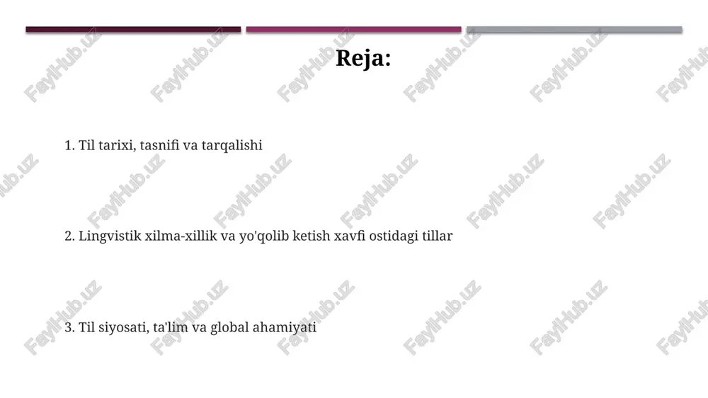 iq so'zlashuvchisi bilan eng ko'p tarqalgan til hisoblanadi, uning asosiy qismi xitoyda jamlangan, lekin diasporalar orqali boshqa davlatlarda ham uchraydi. til siyosati va rejalashtirish til siyosati ko'pincha muayyan tillarning maqomini belgilaydi, ularni rasmiy yoki milliy tillar sifatida tan oladi, budjetning kamida 10 foizini ajratadi va ularni hukumatda qo'llab-quvvatlaydi. til rejalashtirish bir necha strategiyani o'z ichiga oladi: korpusni rejalashtirish, maqomni rejalashtirish va sotib olishni rejalashtirish, umumiy til foydalanish darajasini 25 foizga oshirishga qaratilgan. ko'p davlatlarda til siyosati muhim ahamiyatga ega, ayniqsa lingvistik xilma-xillik darajasi yuqori bo'lgan joylarda, kamida 3 ta rasmiy tilni saqlab qolish va qo'llab-quvvatlashga harakat qilish. lisoniy xilma-xillik va yo'qolib ketayotgan tillar unesco ma'lumotlariga ko'ra, dunyodagi 7000 dan ortiq tildan 40 foizi yo'qolib ketish xavfi ostida, asosan globalizatsiya, migratsiya va dominant tillarning ta'siri tufayli. lisoniy xilma-xillikning pasayishi biosferaning xilma-xilligi kabi muhim muammo bo'lib, biologik yo'q bo'lib ketish tezligidan ancha yuqori - har ikki haftada bitta til yo'qoladi. yo'qolib ketayotgan …