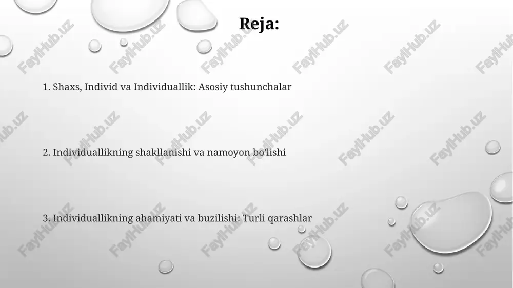 rivojlantirish uchun 1-qadam – o'z-o'zini anglash, shaxsiy kuchli va zaif tomonlarni aniqlash, keyin esa ularni optimallashtirishga intilish kerak. ijodiy faoliyat va san'at, masalan, rasm chizish yoki musiqa chalish orqali, shaxs 2-darajali individuallikni ochib, o'ziga xosligini namoyon qilishi mumkin. 3-qadam: muammolarni hal qilish qobiliyatini rivojlantirish. murakkab vazifalar bilan kurashish orqali shaxs o'z individualligini mustahkamlaydi va yangi yo'llar topadi. individuallikning ahamiyati: falsafiy, psixologik va sotsiologik qarashlar psixologik nuqtai nazardan, individuallik 80% o'z-o'zini anglashga yordam beradi. bu shaxsning 90% potentsialini ro'yobga chiqarish va 60% yaxlitlik hissini shakllantirishga olib keladi. falsafiy jihatdan, individuallik axloqiy avtonomiyani ta'minlaydi. shaxs o'zining 100% qadriyatlari asosida qaror qabul qilib, universal axloqiy qoidalarga 70% rioya etishi kerak. sotsiologik jihatdan, individuallik 30% ijtimoiy o'zgarishlarni rag'batlantiradi. kreativ shaxslar 40% innovatsiyalarni yaratib, jamiyatning 20% rivojlanishiga hissa qo'shadi. individuallikning buzilishi va shaxsiy o'ziga xoslik ba'zi nevrologik kasalliklar, masalan, frontal lobning shikastlanishi, shaxsning xulq-atvorida keskin o'zgarishlarga olib kelishi, uning 2-turdagi ijtimoiy me'yorlarga moslashuv qobiliyatini buzishi …
