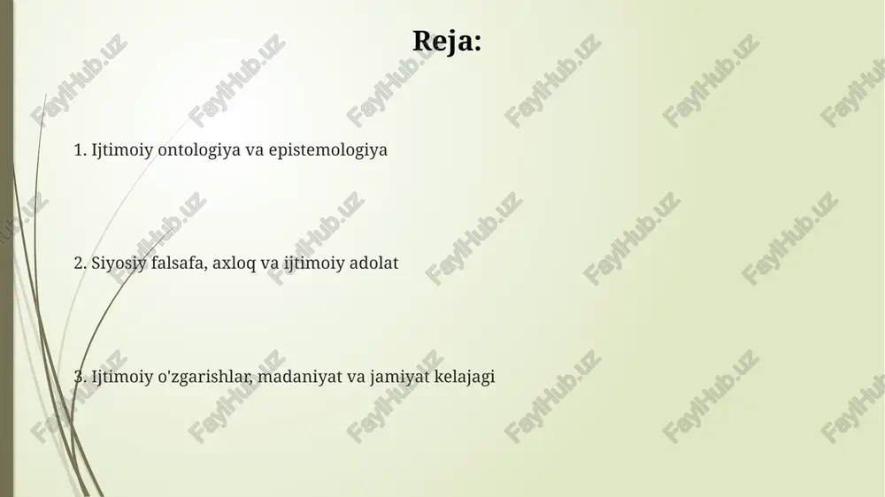 ladi hamda 1215-yildagi magna kartaning ta'sirini o'rganadi. axloq, ijtimoiy adolat va madaniyat falsafasi axloqiy relativizm madaniyat falsafasida shuni ko'rsatadiki, 100 ta jamiyatda axloqiy me'yorlar har xil bo'lishi mumkin, ijtimoiy adolat tushunchasi esa madaniy kontekstga bog'liq. ijtimoiy adolat nazariyalari, masalan, 1971 yildagi jon roulzning 'adolat nazariyasi', jamiyat resurslarini adolatli taqsimlash tamoyillarini belgilaydi va axloqiy bahslarni keltirib chiqaradi. madaniyat falsafasi 21-asrda globalizatsiya ta'sirida axloqiy dilemmalarni tahlil qiladi, chunki madaniyatlarning 7 asosiy qadriyatlari ijtimoiy adolatning universal tamoyillari bilan to'qnashadi. iqtisodiyot falsafasi marksistik iqtisodiyot falsafasi 19-asrda paydo bo'lgan bo'lib, kapitalning ekspluatatsiyasini tanqid qiladi va iqtisodiy tengsizlikni sinfiy kurashning asosi sifatida ko'rib chiqadi. iqtisodiyot falsafasi 18-asrda adam smitning ishlari bilan shakllangan bo'lib, bozorni axloqiy tizim sifatida o'rganadi va "invisible hand" tushunchasini tahlil qiladi. 20-asrda iqtisodiyot falsafasi adolatli taqsimot tamoyillari, masalan, utilitarizm va egalitarizm, hamda resurslarni adolatli boshqarish masalalari bilan shug'ullanadi. ijtimoiy o'zgarishlar va taraqqiyot globalizatsiya, texnologik taraqqiyot va ijtimoiy harakatlar kabi kuchlar ijtimoiy o'zgarishlarni tezlashtiradi, …