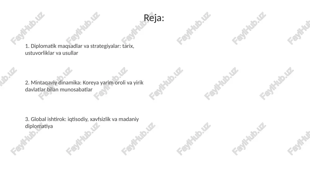 i hal qilish uchun. seul o'z maqsadlariga erishish uchun rasmiy kanallar va diplomatik aloqalar orqali 'yumshoq kuch' diplomatiyasidan foydalanadi, xususan, madaniy almashinuvlar va jamoatchilik bilan aloqalar. iqtisodiy diplomatiya va savdo kelishuvlari janubiy koreya ko'plab fta (erkin savdo kelishuvlari) ga ega, jumladan aqsh, yevropa ittifoqi va xitoy bilan, bu esa uning eksportini diversifikatsiya qilishga va iqtisodiy o'sishni rag'batlantirishga yordam beradi. iqtisodiy diplomatiya doirasida janubiy koreya infratuzilma loyihalarini rivojlantirish uchun rivojlanayotgan davlatlarga 10 milliard aqsh dollari miqdorida rasmiy rivojlanish yordami (oda) ko'rsatmoqda. xavfsizlik diplomatiyasi va global hamkorlik janubiy koreya 6 tomonlama muzokaralarda shimoliy koreyaning yadro dasturi boʻyicha ishtirok etadi, bu mintaqaviy xavfsizlikni mustahkamlash uchun koʻp tomonlama diplomatiyaga misoldir. janubiy koreya birlashgan millatlar tashkilotining tinchlikparvarlik operatsiyalarida faol qatnashib, xalqaro barqarorlikni qoʻllab-quvvatlaydi va global xavfsizlik boʻyicha hamkorlikni namoyon etadi. muzokaralar uslubi, muvaffaqiyatlar va istiqbollar janubiy koreya 2004-yilgi koreya-chili erkin savdo shartnomasi kabi muvaffaqiyatli savdo kelishuvlari orqali iqtisodiy diplomatiya orqali global ta'sirini sezilarli darajada oshirdi. …