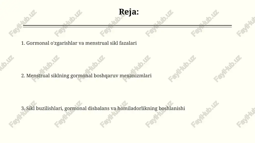 iz old bo'lagi gonadotropinlar, jumladan, folikula stimulyatsiya qiluvchi gormon (fsh) va luteinlashtiruvchi gormon (lh) ishlab chiqaradi, ular tuxumdonlar faoliyatini boshqaruvchi asosiy gormonlardir. fsh folikula rivojlanishini rag'batlantiradi, granulosa hujayralarida estrogen sintezini oshiradi. lh ovulyatsiyani qo'zg'atadi va sariq tana shakllanishiga yordam beradi, progesteron ishlab chiqarishni ta'minlaydi. tuxumdonlar: steroid gormonlar (estrogen va progesteron) ishlab chiqarish tuxumdonlar estrogen gormonini granulosa hujayralarida ishlab chiqaradi, bu jarayonda 17β-estradiol asosiy shakl hisoblanib, follikulyar rivojlanishni rag'batlantiradi va bachadon endometriumini qalinlashtiradi. progesteron asosan sariq tana tomonidan ovulyatsiyadan so'ng ishlab chiqariladi, u bachadon endometriumini implantatsiya uchun tayyorlaydi va homiladorlikni saqlab qolishda muhim rol o'ynaydi. tuxumdonlar androgenlarni (masalan, testosteron) ham ishlab chiqaradi, keyinchalik ular granuloza hujayralarida aromatizatsiya fermenti orqali estrogenga aylanadi, bu jarayon gormonal balansni ta'minlaydi. follikulyar rivojlanish va ovulyatsiya ovulyatsiya - bu lhning keskin ko'tarilishi (lh surge) natijasida sodir bo'ladi, bu esa yetilgan follikulaning yorilishiga va ootsitning tuxumdondan chiqib ketishiga olib keladi, taxminan 36 soat davom etadi. follikulyar rivojlanishda fsh …