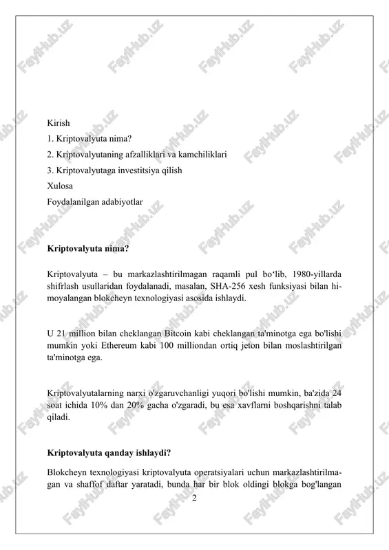 tining 51 foizini nazorat qilib, tranzaktsiyalarni bekor qila oladi, lekin bu juda qimmatga tushadi. kriptovalyutalarning turlari ba'zi kriptovalyutalar tokenlar hisoblanadi, masalan, erc-20 tokenlari ethereum blokcheynida yaratilgan bo'lib, ular ma'lum bir loyiha yoki dastur uchun utilitalarni taqdim etadi. barqaror kriptovalyutalar (stablecoins) qiymatini dollarga yoki yevroga bog'lash orqali narx barqarorligini ta'minlaydi; ulardan biri tether (usdt) bo'lib, har doim 1 aqsh dollariga teng bo'lishga harakat qiladi. maxfiylikka yo'naltirilgan kriptovalyutalar, masalan, monero, tranzaksiyalarning tafsilotlarini, jumladan, yuboruvchi, qabul qiluvchi va tranzaksiya miqdorini yashirish orqali anonimlikni kuchaytiradi. kriptovalyuta qanday sotib olish mumkin? kriptovalyutani sotib olish uchun birinchi qadam – bu kriptovalyuta birjasida ro'yxatdan o'tish. binance yoki coinbase kabi yirik platformalar 100 dan ortiq turli xil tokenlarni taklif etadi. kriptovalyutani kredit karta, bank o'tkazmasi, yoki paypal orqali sotib olish mumkin. operatsiya uchun komissiya miqdori 0.1% dan 5% gacha bo'lishi mumkin. kriptovalyutani p2p platformalar orqali to'g'ridan-to'g'ri boshqa foydalanuvchilardan sotib olish imkoniyati mavjud. bu usul odatda pastroq to'lovlarni taklif …