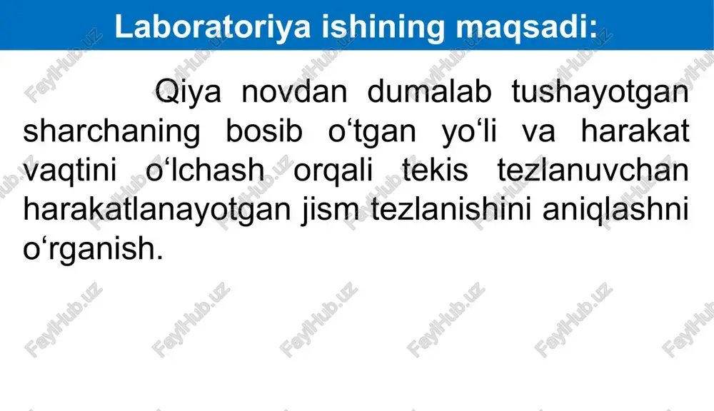 tekis o‘zgaruvchan harakatlanayotgan jism tezlanishini aniqlash - Page 2