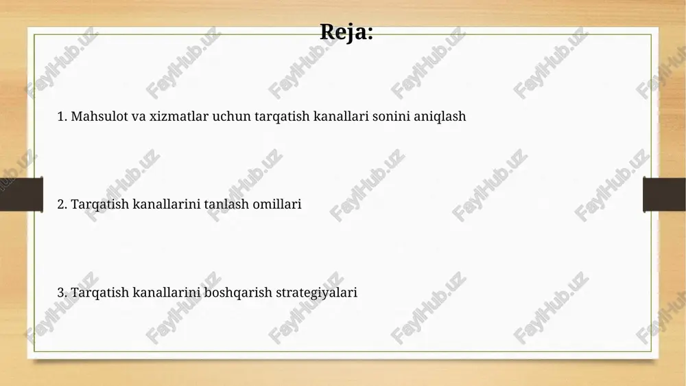 kichik guruhlarga bo'linishini anglatadi. maqsadli auditoriya - bu marketing harakatlari qaratilgan muayyan guruh, uning xususiyatlari va ehtiyojlari 70% yoki undan ortiq aniqlik bilan belgilangan. raqobat muhiti tahlili raqobat muhiti tahlili, bozordagi 5 ta kuch modelini (porter modeli) o'rganishni o'z ichiga oladi, bu xaridorlar, yetkazib beruvchilar va raqobatchilarning ta'sirini baholaydi. ushbu tahlil, raqobatbardosh ustunlikka erishish uchun strategiyalarni ishlab chiqishga yordam beradi, masalan, differentsiatsiya, xarajatlarni kamaytirish yoki 10 ta asosiy bozor segmentiga e'tibor qaratish. kanal xarajatlari va foydaliligi kanal xarajatlari to'g'ridan-to'g'ri xarajatlarni, masalan, transport (taxminan 5-15 foiz) va marketingni (10-20 foiz) o'z ichiga oladi, bu foydani kamaytiradi. kanal foydaliligi yalpi foyda marjasini (30-50 foiz) va har bir kanal orqali sotuv hajmini hisobga oladi; yuqori xarajatli kanallar kamroq foydali bo'lishi mumkin. mijozlar bilan aloqa strategiyasi mijozlar bilan aloqa strategiyasi 360 gradusli ko'rinishni ta'minlashi, shaxsiy ma'lumotlar, xaridlar tarixi va preferensiyalarni qamrab olishi kerak. crm tizimi (customer relationship management) mijozlar bilan o'zaro munosabatlarni optimallashtiradi, savdo …