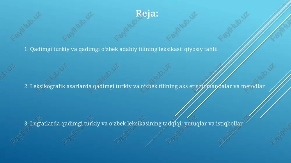 rlarga oid qo'lyozma matnlarni tahlil qilib, ulardagi dialektal xususiyatlarni aniqlash imkonini beradi. leksikografik tadqiqotlar 13-15-asrlardagi adabiy yodgorliklarda aks etgan, turli etimologik kelib chiqishga ega bo'lgan 1000 dan ortiq so'zlarni aniqlashga yordam beradi. e'tiboringiz uchun rahmat