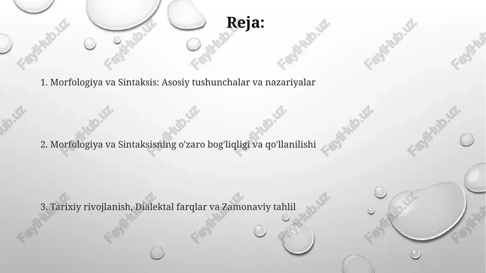 shish orqali kelishik shakllarini yaratadi, bu esa so'zning ma'nosini va grammatik funksiyasini o'zgartiradi. gap tuzilishi va turlari gap tuzilishi elementlari (sub'ekt, kesim, to'ldiruvchi, hol, aniqlovchi) yordamida belgilanadi; masalan, oddiy gaplarda bitta predikativ markaz, murakkab gaplarda esa ikkitadan ko'proq predikativ markaz bo'ladi. gap turlari maqsadi (darak gap, so'roq gap, buyruq gap, undov gap) va tuzilishiga (sodda, qo'shma, ergash gap) ko'ra farqlanadi; har bir tur o'ziga xos intonatsiya va so'z tartibiga ega. transformatsion generativ grammatikada gap tuzilishi chuqur va sirtqi tuzilishlar orqali tushuntiriladi; chuqur tuzilish mantiqiy ma'noni ifodalasa, sirtqi tuzilish esa grammatik shaklni aks ettiradi. sintaktik aloqalar va bo'laklar gap bo'laklari, jumladan, ega, kesim, to'ldiruvchi, aniqlovchi va hol kabi elementlar gapning 5 turli mazmuniy va grammatik tuzilishini shakllantiradi hamda ularning sintaktik vazifalari 3 asosiy qismga bo'linadi. sintaktik bog'lanishlar gap bo'laklari o'rtasida o'zaro aloqalarni yaratadi, masalan, moslashuvda sifat son bilan bog'lansa, boshqaruvda fe'l obyektni talab qiladi; bu aloqalar 1-darajali va 2-darajali bo'lishi mumkin. …