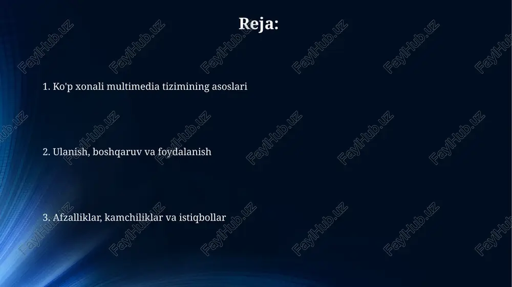 i va xavfsizlik afzallik: bir nechta xonalarda 24 bit/192 khz gacha bo'lgan audio sifatini ta'minlash, butun uyingiz bo'ylab sinxronlashtirilgan musiqa, filmlar va boshqa media vositalaridan zavqlanish imkonini beradi. kamchilik: murakkab o'rnatish, ayniqsa, simsiz tarmoqning ishonchliligi bilan bog'liq muammolar va wi-fi 6 (802.11ax) router talabi, 4k video oqimi uchun zarur bo'lgan tarmoq o'tkazuvchanligi cheklanishi mumkin. narxlar, alternativalar, nosozliklarni bartaraf etish va kelajak tendentsiyalari ko'p xonali tizimlarning narxi 500 aqsh dollaridan boshlanishi mumkin, sonos kabi bazaviy variantlar bilan, yuqori sifatli variantlar esa 5000 aqsh dollaridan oshishi mumkin, o'rnatish narxini hisobga olmaganda. alternativ variantlar orasida bluetooth dinamiklari, chromecast audio yoki airplay-dan foydalanish kiradi, ular arzonroq, lekin markazlashgan boshqaruv va bir nechta xonani sinxronizatsiya qilish imkoniyati cheklangan. e'tiboringiz uchun rahmat image5.jpg image6.jpg image7.jpg image8.jpg image9.jpg image10.jpg image1.jpeg