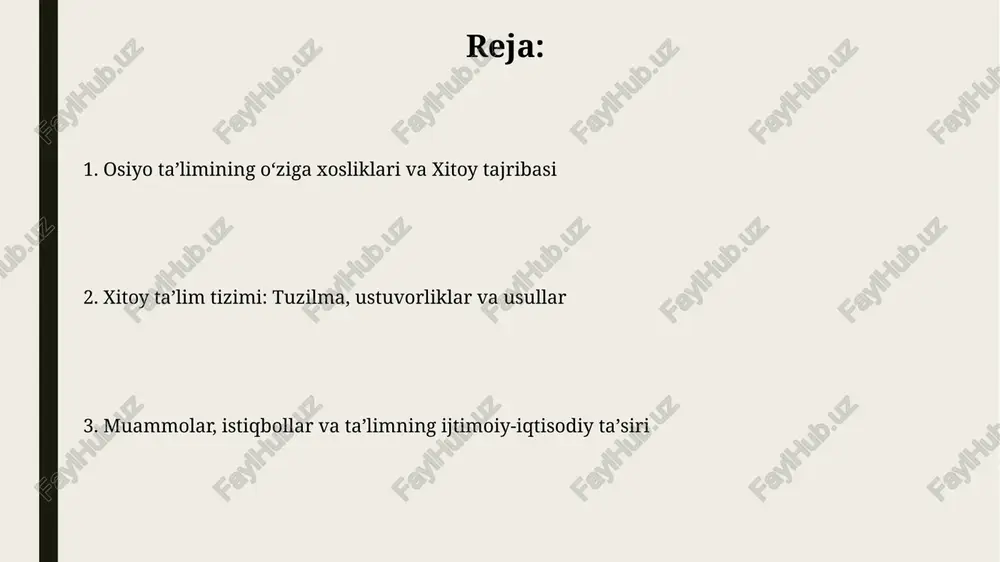 ogiya, tafovutlar va xususiy taʼlim texnologiyalar xitoy ta’limiga kirib borishi 13-besh yillik rejasi (2016-2020) doirasida sezilarli darajada oshdi, masofaviy ta'lim va onlayn resurslar taqdimoti kengaydi. qishloq va shahar maktablari oʻrtasidagi tafovutlar asosiy muammo boʻlib qolmoqda, qishloq maktablari yuqori malakali oʻqituvchilar va zamonaviy resurslarga ega emas. taʼlim siyosati va islohotlar: xalqaro hamkorlik taʼlim sohasidagi siyosat va islohotlar global miqyosda 20 dan ortiq davlat bilan hamkorlikni oʻz ichiga oladi, tajriba almashish va oʻqituvchilar malakasini oshirish dasturlarini qoʻllab-quvvatlaydi. xalqaro hamkorlik doirasida 2010-yildan beri “xxi asr koʻnikmalari” loyihasi faol amalga oshirilmoqda, bu loyiha 50 dan ortiq maktabda steam yoʻnalishini rivojlantirishga qaratilgan. xitoy taʼlim tizimining tuzilishi, muammolar va istiqbollar xitoy taʼlim tizimida 9 yillik majburiy taʼlim mavjud boʻlib, unga 6 yillik boshlangʻich va 3 yillik oʻrta taʼlim kiradi, lekin ko‘plab hududlarda yuqori oʻrta taʼlim ham qo‘shilgan. taʼlimdagi asosiy muammolardan biri bu qishloq va shahar maktablari o‘rtasidagi tafovut bo‘lib, qishloqlarda resurslar, malakali o‘qituvchilar yetishmasligi taʼlim sifatiga …