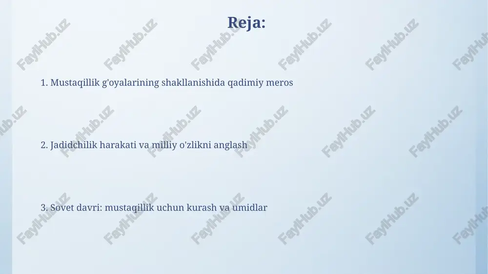 larda usuli jadidni joriy etishni targ'ib qildi. jadidlar, jumladan mahmudxo'ja behbudiy, milliy teatr, matbuot va adabiyot orqali o'zbek xalqining madaniy uyg'onishiga katta hissa qo'shdilar. turkiston muxtoriyati: ilk mustaqillik tajribasi turkiston muxtoriyati 1917-yil noyabr oyida qo'qon shahrida tashkil etilgan bo'lib, u rossiya imperiyasi tarkibidagi o'lkaning avtonomiyasi uchun kurashgan ilk davlat tuzilmasi edi. muxtoriyatning faoliyati qisqa muddatli bo'lgan (1917-1918), ammo u milliy o'zlikni anglash va mustaqillik g'oyalarini rivojlantirishda muhim rol o'ynadi. sovet davrida milliy o'zlikni saqlash kurashi xx asrning 60-80-yillarida "yashirin millatchilik" harakatlari milliy adabiyot va madaniyatni asrashga intildi, bu sovet mafkurasiga qarshi kurashning bir shakli edi. 1970-80-yillarda ziyolilarning milliy urf-odatlarni tiklashga urinishlari, masalan, navro'zni nishonlash, sovet rejimi tomonidan ta'qib qilindi va cheklandi. ikkinchi jahon urushi va milliy birlikning namoyon bo'lishi urush yillarida 1,5 milliondan ziyod o'zbekistonlik frontga safarbar etildi, bu respublikaning birligini va umumiy maqsad sari intilishini yaqqol ko'rsatdi. o'zbekiston ssrga 1 milliondan ortiq evakuatsiya qilinganlar qabul qilindi, bu turli millatlarning …