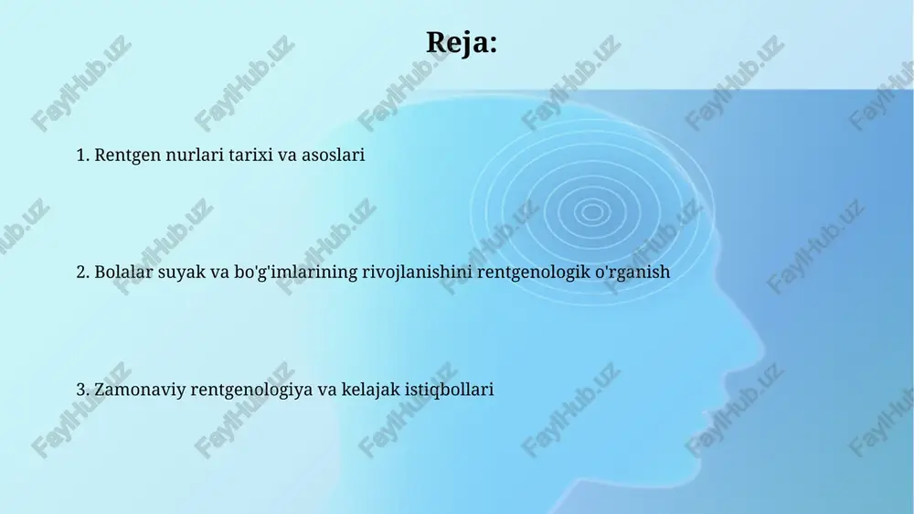 suyak zichligi kamayadi va rentgenogrammada suyakning shaffofligi oshishi kuzatiladi. bo'g'im kasalliklarini rentgen orqali tashxislash rentgen tekshiruvi osteoartritni tashxislashda yordam beradi, suyaklarning chetlarida osteofitlar (suyak o'sishlari) va qo'shilish oralig'ining torayishini ko'rsatadi, bu esa 2-bosqichdan yuqori kasalliklarni aniqlashga imkon beradi. rentgenografiya revmatoid artritning dastlabki belgilarini aniqlashi mumkin, masalan, qo'shma maydonning torayishi va periartikulyar osteopeniya, bu suyak zichligining kamayishi bo'lib, diagnostika uchun muhimdir. raqamli rentgen va zamonaviy rentgen tekshiruv usullari raqamli rentgen, plyonkali rentgenga nisbatan yuqori sifatli tasvirlarni taqdim etadi, radiatsiya dozasi esa 20-50% ga kamayadi, bu esa bemor xavfsizligini oshiradi. zamonaviy usullarga qo'shma tekshiruvda 3d rekonstruktsiya kiradi, bu esa shikastlanishlarni aniqroq aniqlash va davolash rejasini tuzish imkonini beradi. kompyuter tomografiyasi, mrt, utt va kelajak istiqbollari kompyuter tomografiyasi (kt) 3d tasvirlarni yaratish uchun rentgen nurlaridan foydalanadi, bu suyaklarning sinishi va o'smalarini aniqlashda juda muhim, taxminan 0,625 mm gacha aniqlikda. mrt magnit maydon va radio to'lqinlaridan foydalanib, yumshoq to'qimalarni, shu jumladan bo'g'imlarning ligamentlarini juda …