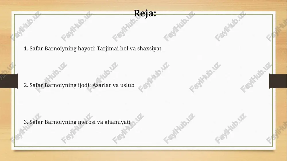 ondashuvlarni olib kirdi, matnni tahlil qilishning nozik usullarini ishlab chiqdi. uning asarlari oʻzbek adabiyoti tarixini chuqur oʻrganishga bagʻishlangan boʻlib, 1930-1980 yillardagi adabiy jarayonlarni xolisona baholashga qaratilgan. barnoevning tadqiqotlari alisher navoiy, abdulla qodiriy kabi oʻzbek adabiyotining klassiklari ijodini yangicha talqin qilishga zamin yaratdi. tanqid va e'tirof: adib ijodiga baholar adibning "sadoqat" romani 1985-yilda chop etilgach, o'zbek adabiyotshunosligida turli bahslarga sabab bo'ldi, ayrim tanqidchilar uni realizm namunasi deyishdi. safar barnoiyning dastlabki asarlariga 1970-yillarda tanqidiy qarashlar bo'lgan, ayrimlar uning uslubini soddaligi uchun qoralagan, ammo xalqchiligi uchun maqtashgan. xx asrning oxiriga kelib, safar barnoiyning ijodi keng e'tirofga sazovor bo'ldi. 1992-yilda "o'zbekiston xalq yozuvchisi" unvoni bilan taqdirlandi. safar barnoev va xxi asr adabiyoti barnoevning poetik izlanishlari va yangi shakllarni yaratishga intilishi 21-asr o'zbek she'riyatiga sezilarli ta'sir ko'rsatdi, bu esa innovatsion yondashuv hisoblanadi. safar barnoevning xx asr oxiri va xxi asr boshidagi ijodi adabiyotdagi modernizm va postmodernizm tendentsiyalarini o'zida mujassam etgan, bu davrning muhim xususiyatidir. uning …