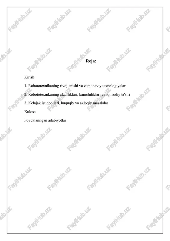 rilgan. vaqt o'tishi bilan robotlar sensorlar, sun'iy intellekt va mashina o'rganish kabi zamonaviy texnologiyalar bilan jihozlandi. bu ularga atrof-muhitni idrok etish, qarorlar qabul qilish va moslashuvchan harakat qilish imkonini berdi. zamonaviy robotlar inson bilan birga ishlashga mo'ljallangan kobotlardan tortib, logistika va omborxonalarda qo'llaniladigan avtonom mobil robotlargacha bo'lgan keng ko'lamli turlarga ega. sanoat robotlarini turli xil mezonlar asosida tasniflash mumkin. birinchi tasniflash turi - bu ularning konfiguratsiyasi bo'yicha: artikulyar, scara, silindrik va kartesian. artikulyar robotlar eng moslashuvchan bo'lib, olti yoki undan ortiq erkinlik darajalariga ega. scara robotlari yuqori tezlik va aniqlikni talab qiluvchi yig'ish vazifalari uchun idealdir. silindrik va kartesian robotlar, asosan, sodda harakatlar uchun ishlatiladi. ikkinchi tasniflash turi - bu ularning yuk ko'tarish qobiliyatidir, kichik yig'ish robotlaridan tortib, og'ir yuklarni ko'taradigan yirik robotlargacha. nihoyat, robotlarni ularning dasturlash usuli, sensorlari va integratsiya imkoniyatlariga qarab tasniflash mumkin. 📊 robototexnika: zamonaviy ishlab chiqarishdagi inqilob - asosiy ma'lumotlar ushbu statistika robototexnikaning zamonaviy ishlab chiqarishga …