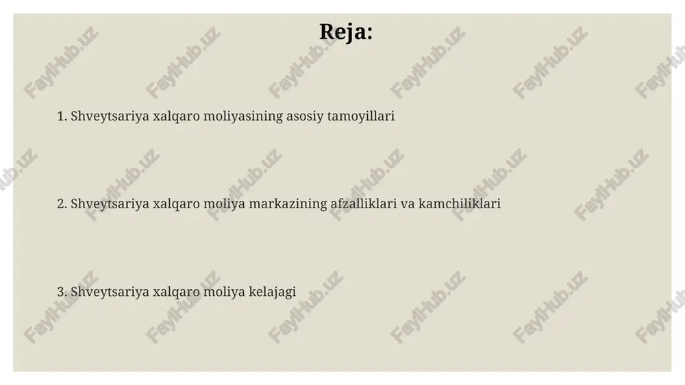 a yo'l qo'ymaslik uchun xalqaro hamkorlik kuchaygan. shveytsariya aktivlarini boshqarish va xususiy bank ishi shveytsariya aktivlarini boshqarish, investorlarga portfelni diversifikatsiya qilish va risklarni kamaytirish imkonini beruvchi global investitsiyalarga qaratilgan 7 trillion dollardan ortiq mablag'ni boshqaradi. shveysariyaning xususiy bank ishi mijozlarga moslashtirilgan investitsiya strategiyalari va moliyaviy rejalashtirishni taklif etadi, ularning aktivlari odatda 2 million dollardan ortiq bo'lgan yuqori daromadli shaxslarga qaratilgan. shveytsariya aktivlarini boshqarish sanoati barqaror investitsiyalarga tobora ko'proq e'tibor qaratmoqda, bu esa atrof-muhit, ijtimoiy va boshqaruv (esg) mezonlariga mos keladigan investitsiyalarni o'z ichiga oladi. shveytsariyaning xalqaro soliq siyosati va tartibga solish shveytsariya kompaniyalari uchun soliq stavkalari kantonga qarab farq qiladi, korporativ daromad soligʻi (cit) stavkalari 11,9% dan 24,2% gacha boʻlishi mumkin, bu soliq raqobatini taʼminlaydi. shveytsariya soliq siyosati yevropa ittifoqi bilan soliq masalalari boʻyicha avtomatik maʼlumot almashinuvini (aeoi) amalga oshiradi, bu esa offshor hisoblarni yashirishni qiyinlashtiradi. shveytsariya soliq qonunchiligi soliqqa tortish bazasini kengaytirish va beps (base erosion and profit shifting) …