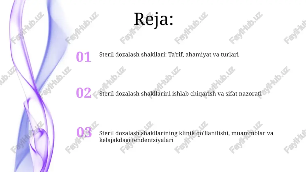 h va etiketlash etiketka yorliqlari tarkibidagi barcha ma'lumotlarni, shu jumladan lot raqami, dozasi, ishlab chiqaruvchi nomi va ogohlantirishlarni o'z ichiga olishi kerak hamda ularning o'lchamlari farmakopeyaning 21-bo'limiga mos kelishi lozim. steril dori vositalari idishlari tozalikni ta'minlashi, 100% vizual tekshiruvdan o'tishi, shuningdek, yaroqlilik muddati, dozasi va saqlash sharoitlari aniq ko'rsatilgan bo'lishi kerak. barqarorlik va yaroqlilik muddati steril dorilarning barqarorligi harorat, namlik va yorug'lik kabi omillarga bog'liq bo'lib, degradatsiya tezligini oshirishi va 2-yillik yaroqlilik muddatini qisqartirishi mumkin. yaroqlilik muddati odatda formulaning degradatsiyasi 10% dan oshmagan vaqtni ko'rsatadi, bu esa potentsial yo'qotishiga olib kelishi va mahsulotning terapevtik samaradorligini pasaytirishi mumkin. xavfsizlik choralari steril dori shakllarini tayyorlashda xodimlarning xavfsizligini ta'minlash uchun 70% izopropil spirti bilan tez-tez qo'llarni dezinfeksiya qilish va mos keladigan himoya kiyimlarini kiyish zarur. sterillangan mahsulotlarni ishlab chiqarishda 0,5 mikron yoki undan katta o'lchamdagi zarrachalarni olib tashlash uchun hepa filtrlari kabi muhandislik nazorati mexanizmlaridan foydalanish xavfsizlikning muhim qismidir. e'tiboringiz uchun rahmat image4.jpg …