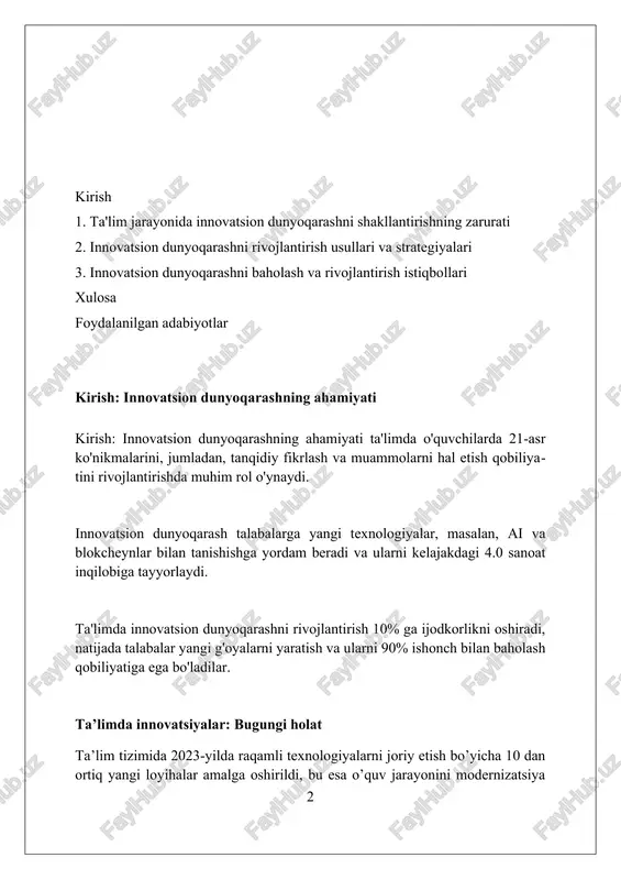 oda muvaffaqiyatga erishish uchun zarur bo'lgan ko'nikmalarni shakllantiradi. tanqidiy fikrlashni rivojlantirish tanqidiy fikrlashni rivojlantirishda "sokratik munozara" usuli, savol-javob orqali chuqur tahlil qilib, 6 asosiy yo'nalish bo'yicha bilimlarni sinashga yordam beradi. "5 whys" texnikasi tanqidiy fikrlashni kuchaytiradi, muammoning asl sababini 5 marotaba "nima uchun?" degan savolni berish orqali aniqlaydi. ilmiy tadqiqotlar shuni ko'rsatadiki, tanqidiy fikrlash qobiliyatini oshirish uchun munozaralar, guruhli loyihalar va 3 bosqichli vaziyat tahlili zarur. ijodiy yondashuvlarni rag'batlantirish o'quvchilarni 21-asr ko'nikmalariga yo'naltirish, muammolarni ijodiy hal qilish, tanqidiy fikrlash va innovatsion loyihalarni ishlab chiqishga undash kerak. pedagoglar, o'quvchilarni baholashda 360 daraja usulidan foydalanishi, individual o'sishni kuzatib, ijodiy faoliyatga xalaqit beruvchi omillarni bartaraf etishi lozim. innovatsion ta'lim texnologiyalarini (masalan, vr/ar) joriy etish orqali o'quv jarayonini qiziqarli qilish, o'quvchilarning darsga bo'lgan qiziqishini 40% ga oshirish mumkin. muammolarni hal qilish ko'nikmalarini shakllantirish muammolarni hal qilish ko'nikmalarini rivojlantirish uchun 5 qadamli yondashuv: muammoni aniqlash, yechimlarni topish, baholash, tanlash va amalga oshirish muhim. ta'limda muammolarni …