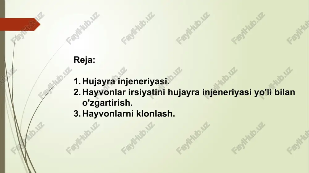umki, sigirlar bir yilda faqat bir dona, ba'zan 2 dona tuxum hujayra hosil qiladi. shu sabab nomdor qoramol zotini zudlik bilan ko'paytirish imkoni bo'lmagan. ko'p miqdorda yuqori sifatli sut beruvchi qoramolga ma'lum gormon inyeksiya qilinib, tajriba o'tkazilayotgan sigirdan ko'plab tuxum hujayra olishga erishiladi. bu tuxum hujayralar bachadondan sidirib olinib, sun'iy urug'lantiriladi va hosil bo'lgan zigota xo'jalik ahamiyati kam, xashaki sigir bachadoniga kiritiladi, implantatsiya qilinadi. natijada xashaki o'gay ona qoramoldan qimmatbaho zotli avlod olinadi. bu biotexnologiya bizning mamlakatimizda ham qo'llaniladi. aqshning dunyoga mashhur monsanto kompaniyasi gen injeneriya usuli bilan o'sish gormonini (growth hormone) ishlab chiqarib sigirlarga inyeksiya qildi va shu yo'l bilan sigirlardan sog'iladigan sut miqdorini oshirishga erishdi. hozirgi kunda aqsh oziq-ovqat do'konlarida bu mahsulot sotilmoqda. zigotaga (urug'lantirilgan tuxum hujayraga) har xil genlarni mikroinyeksiya qilib transgen sichqon yoki kalamush olish ko'plab laboratoriyalarda bajarildi. mamlakatimizda akademik j. h. hamidov rahbarligida shu usulni qo'llab quyon zigotasiga o'sish gormoni geni kiritildi va odatdagiga nisbatan …