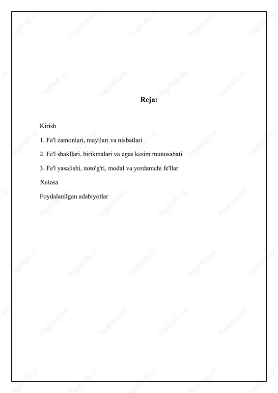 i' qo'shimchasi bilan, noaniq o'tgan zamon esa '–gan' qo'shimchasi bilan yasaladi. ushbu zamon shakllarining qo'llanilishi gapning mazmuniga va so'zlovchining voqeaga munosabatiga bog'liq. hozirgi zamon fe'li '–yapman', '–moqda' qo'shimchalari orqali ifodalanadi va ayni vaqtda sodir bo'layotgan harakatni bildiradi. kelasi zamon esa aniq kelasi zamon ('–aman', '–ajak') va noaniq kelasi zamon ('–ar') shakllariga ega. aniq kelasi zamon harakatning muqarrar ekanligini, noaniq kelasi zamon esa harakatning ehtimolligini yoki odat tusiga aylanganligini ko'rsatadi. zamon shakllarining to'g'ri qo'llanilishi fikrning aniq va tushunarli bo'lishini ta'minlaydi. misol uchun, 'men kitob o'qiyman' (aniq kelasi zamon) va 'men kitob o'qirman' (noaniq kelasi zamon) gaplarining mazmunidagi farq shundan iboratki, birinchisi kitob o'qish rejalashtirilganligini, ikkinchisi esa kitob o'qish odat ekanligini bildiradi. 📊 o'zbek tilida fe'l zamonlari: taqqoslash ushbu jadval o'zbek tilidagi asosiy fe'l zamonlarining tuzilishi, ma'nolari va qo'llanilishini taqqoslaydi. fe'l zamoni shakllanishi ma'nosi misollar o'tgan zamon (aniq) fe'l + -di oldin sodir bo'lgan, aniq bir voqea men kitobni o'qidim. o'tgan zamon …