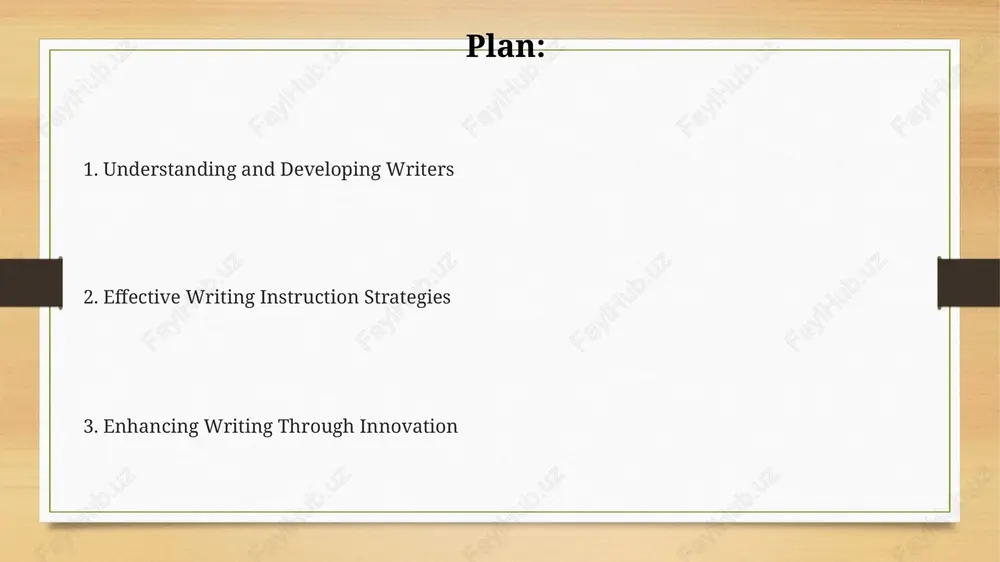 students' overall writing competency levels by 20%. implement targeted interventions addressing challenges, such as sentence combining activities, to improve sentence fluency by 15-25% for struggling writers. employ rubrics focused on clarity, organization, and argumentation to assess writing, adjusting instruction to address prevalent weaknesses like poor thesis statements. future of writing: technology & curriculum virtual reality (vr) will enable immersive, collaborative storytelling experiences, boosting student engagement with descriptive writing and creating 3d narratives by 2030. ai-powered writing tools, version 3.0, will personalize feedback using student data, improving revisions and addressing individual learning needs within the curriculum. blockchain-based digital portfolios will authenticate student writing from grades 6-12, providing verifiable proof of skills and promoting ethical ai use in content creation. thank you for your attention image3.png image4.png