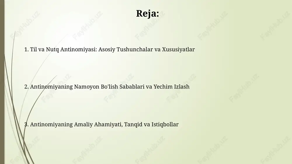 afasi nuqtai nazaridan antinomiya nutq aktlari nazariyasi, masalan, va'dalar kabi tilning maqsadi uning strukturasidan kelib chiqishi bilan antinomiyani yengillashtirishga harakat qiladi, bu esa 1960-yillarda muhim edi. falsafiy nuqtai nazardan antinomiya, tilning ideal sistemasi (1-daraja) va nutqning real qo'llanilishi (2-daraja) o'rtasidagi keskinlik sifatida ko'riladi, bu esa tushunmovchilikka olib kelishi mumkin. psixolingvistika va antinomiyaning kognitiv jihatlari psixolingvistika antinomiyani o'rganishda kognitiv jarayonlarni, masalan, so'zlarni tanlashda 100-200 millisekund ichida sodir bo'ladigan tezkor qarorlarni tahlil qiladi. nutqni idrok etishda, 7 ± 2 qismli ish xotirasi til tizimi va real vaqt nutq oqimi o'rtasidagi antinomiyani hal qilishga yordam beradi, ma'noni rekonstruksiya qiladi. antinomiyaning amaliy ahamiyati va istiqbollari ta’limda antinomiyani tushunish, o’quvchilarga til qoidalarini (1-daraja) va ularni moslashuvchan nutqda (2-daraja) qo’llashni o’rgatish orqali samaraliroq kommunikatsiyani rivojlantirishga yordam beradi. sun'iy intellektda antinomiya nlp tizimlariga so'zlarning ko'p ma'noligini (3+) va kontekstga bog'liqligini (95%) tushunishga yordam beradi, bu esa tabiiyroq til ishlov berishga olib keladi. e'tiboringiz uchun rahmat image1.png image2.jpg …
