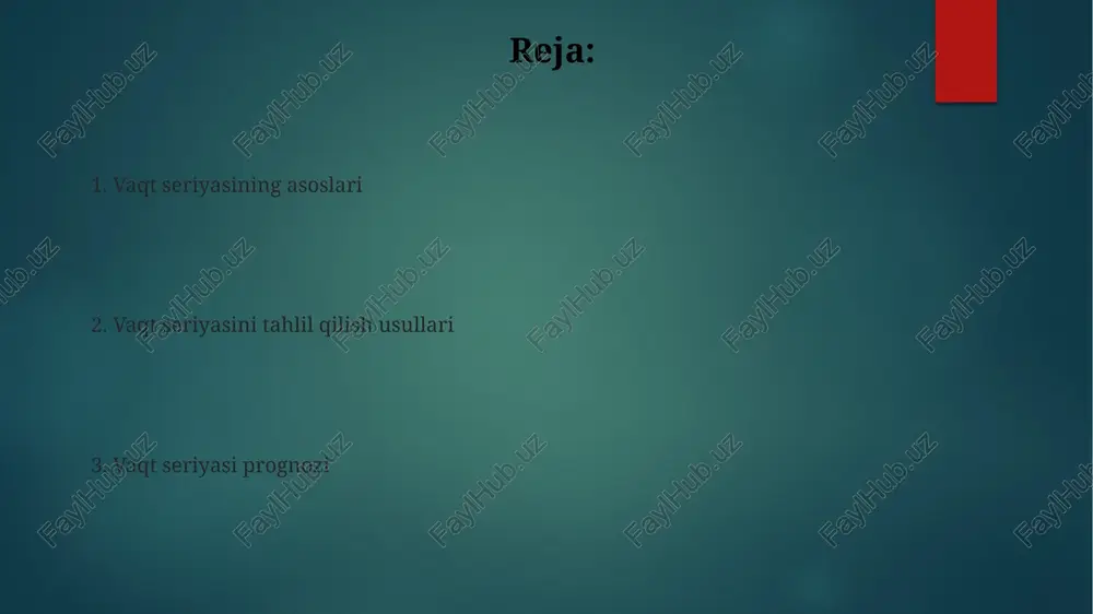 ash uchun autokorrelyatsiya funksiyasidan (acf) foydalanish mumkin. acfda sezilarli cho'qqilar, masalan, har 12 oyda bir marta, mavsumiylikning 12 oylik davrini ko'rsatadi. spektral analiz (furie transformatsiyasi) mavsumiy komponentlarning chastotalarini aniqlaydi. yuqori quvvatli chastotalar mavsumiy davrlar bilan bog'liq bo'lib, kuchli mavsumiylikni ko'rsatadi. qoldiq tahlili qoldiq tahlili seriyali vaqt modelining mosligini baholash uchun muhimdir, unda qoldiqlarning tasodifiy, mustaqil va nolga teng o'rtacha bo'lishi tekshiriladi. qoldiq tahlili jarque-bera testi va ljung-box testi kabi diagnostika vositalarini o'z ichiga oladi, ular qoldiqlarning normalligini va ketma-ket korrelyatsiyasini aniqlashga yordam beradi. avtokorrelyatsiya va qisman avtokorrelyatsiya avtokorrelyatsiya o'tmishdagi qiymatlar bilan hozirgi qiymat o'rtasidagi bog'liqlikni o'lchaydi, 1 dan -1 gacha bo'lgan qiymatlar bilan, 1 kuchli ijobiy korrelyatsiyani ko'rsatadi. qisman avtokorrelyatsiya, o'rtadagi laglarni olib tashlash orqali, y lagdagi qiymatning hozirgi qiymatga to'g'ridan-to'g'ri ta'sirini aniqlaydi, bu esa aniqroq baholash imkonini beradi. arima modellari arima modellari vaqt seriyasining kelajakdagi qiymatlarini bashorat qilish uchun o'tmishdagi qiymatlar, xatolar va differentsiyalashni birlashtiradi; uchta parametr (p, d, …