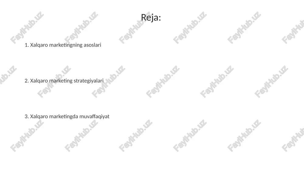 g xarid qobiliyati yuqori bo'lgani sababli premium narxlar strategiyasi (premium pricing strategy) qo'llanilishi mumkin. xalqaro marketing kommunikatsiyalari xalqaro marketing kommunikatsiyalari global miqyosda integratsiyalashgan marketing aloqalari (imc) strategiyalarini o'z ichiga oladi, bu erda brend xabarlari madaniy farqlarga moslashtiriladi. transmilliy korporatsiyalar xalqaro reklama kampaniyalarida madaniy moslashuv va til lokalizatsiyasiga investitsiya qiladi, budjetning 25-30 foizini mintaqaviy moslashuvga yo'naltiradi. xalqaro tarqatish kanallari firma eksport, litsenziyalash yoki qo'shma korxonalar kabi kirish usullarini tanlashi mumkin, bu esa tarqatish kanallariga katta ta'sir ko'rsatadi va ularni shakllantiradi. xalqaro tarqatish kanallari tovarlarni ishlab chiqaruvchidan oxirgi iste'molchigacha yetkazish uchun vositachilar (ulgurji, chakana savdogarlar) va agentlardan foydalanadi. xalqaro savdo va qonunchilik xalqaro savdoda jahon savdo tashkiloti (jst)ning roli muhim, chunki u savdo qoidalarini belgilaydi, nizolarni hal qiladi va 164 a'zo davlat o'rtasida savdoni liberallashtirishga yordam beradi. incoterms 2020 - xalqaro savdo shartlari to'plami bo'lib, sotuvchi va xaridorning majburiyatlarini, masalan, yetkazib berish joyi, xavf va xarajatlar taqsimotini aniqlaydi, bu esa 11 ta …
