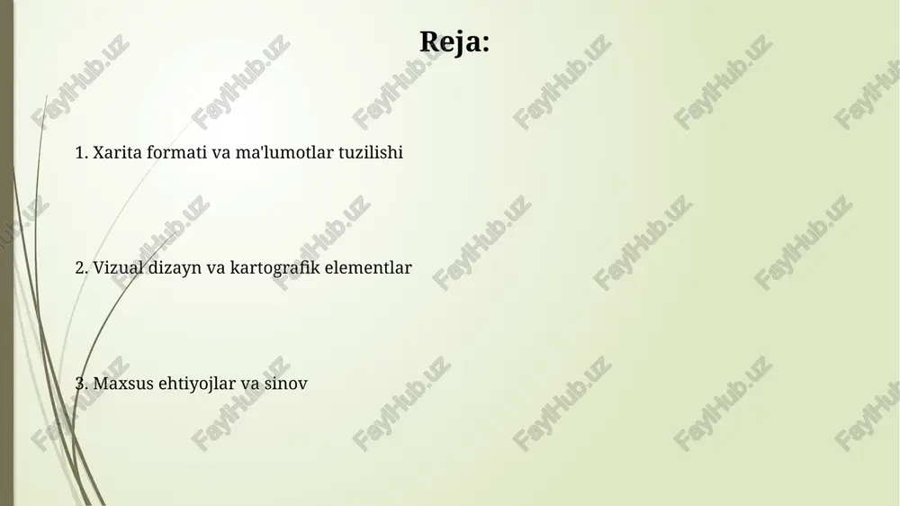 belgilaydi, ya'ni kattaroq miqyos (masalan, 1:1000) kichikroq miqyosga (masalan, 1:1000000) qaraganda qisqa masofalarni yanada aniqroq tasvirlaydi. rang sxemasi va simvolizm rang sxemasi hududning xususiyatlarini ifodalashi kerak, masalan, ko'k suv havzalari uchun, yashil esa o'simliklar uchun, balandlikni ko'rsatish uchun esa 10 ta rangdan foydalanish mumkin. simvolizm xaritaning asosiy elementidir, misol uchun, qizil rang xavfni bildiradi, yulduz belgisi esa poytaxtni anglatadi; simvollar 80% holatda o'quvchiga tushunarli bo'lishi kerak. etiketlash va yozuvlar etiketkalashda ko'rinishni ta'minlash uchun shrift o'lchamlari, uslublar va joylashuvga e'tibor bering. 12 punktli shriftlar ko'pincha 1:50,000 miqyosdagi xaritalar uchun yaxshi mos keladi. xarita yozuvlarida aniqlik muhim. ob'ekt nomlarini 3-darajali aniqlik bilan to'g'ri yozing. aks holda, foydalanuvchilar xaritadan to'g'ri foydalana olmaydi. vizual ierarxiya vizual ierarxiya xaritalarda ma'lumotlarni qanday taqdim etishni boshqaradi, eng muhim elementlarni 1-darajaga, kamroq muhimlarini esa 2- yoki 3-darajaga joylashtiradi. rang, o'lcham va kontrast vizual ierarxiyani yaratishda muhim rol o'ynaydi: yorqin ranglar, katta hajmlar va yuqori kontrastlar odatda 1-darajali elementlarni …