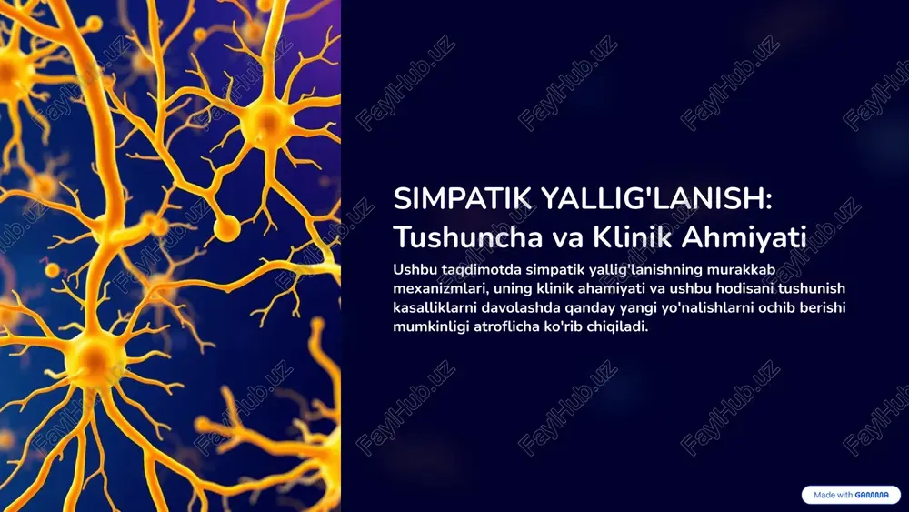 segmentlaridan chiqadigan preganglionar neyronlar bilan bog'liq. neyrotransmitterlar ajralishi bu neyronlar simpatik gangliyalarda postganglionar neyronlar bilan sinaps hosil qiladi. ular o'z navbatida norepinefrin (noradrenalin) va kamroq miqdorda epinefrin (adrenalin) chiqaradi. retseptorlar ta'siri norepinefrin va epinefrin ta'siri alfa (α) va beta (β) adrenergik retseptorlar orqali amalga oshadi. ushbu retseptorlar immun hujayralari va qon tomirlarida mavjud. qon tomirlar reaksiyasi yallig'lanish joyida ushbu neyrotransmitterlar qon tomirlarining kengayishiga olib kelishi mumkin (ayniqsa, β2-retseptorlar orqali), bu esa yallig'lanishga olib keluvchi moddalarning va immun hujayralarining shikastlangan joyga tez yetib borishini ta'minlaydi. immun javobning kuchayishi shu bilan birga, ular makrofaglar va boshqa immun hujayralarining faolligini oshirib, sitokinlar va xemiokinlar ishlab chiqarishni kuchaytiradi, bu esa yallig'lanish javobini yanada rivojlantiradi. 5 simpatik yallig'lanish belgilari (sels-galen pentadasi) antik davr tabibi sels va keyinchalik galen tomonidan tasvirlangan yallig'lanishning beshta asosiy belgisi simpatik yallig'lanish jarayonida ham namoyon bo'ladi, chunki simpatik nerv tizimi ushbu fiziologik javoblarni modulyatsiya qiladi. qizarish (rubor) simpatik ta'sir natijasida qon …